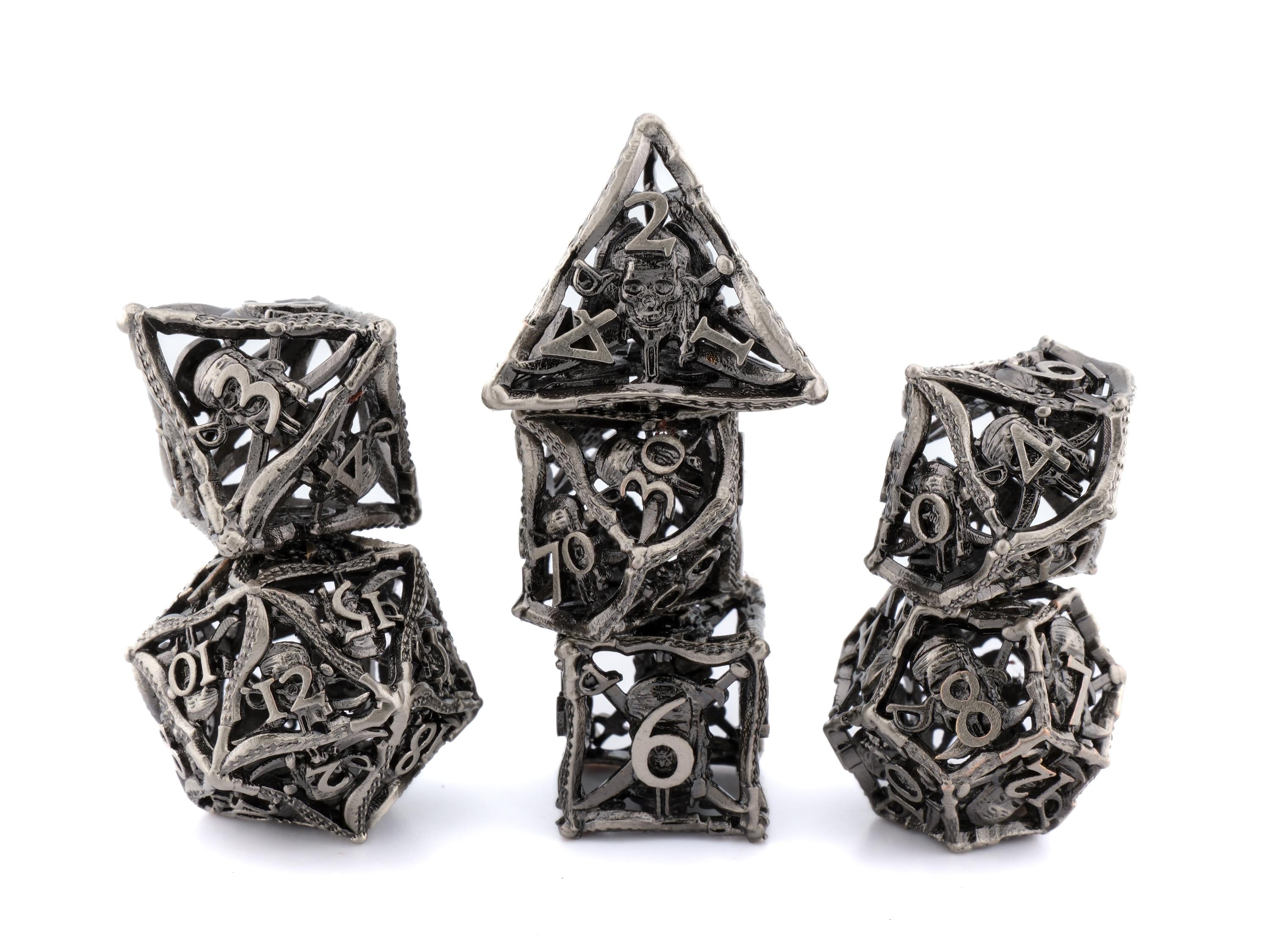 Pirate Hollow Metal DnD Dice Set: 7 Piece Swashbuckler Swords RPG Dice