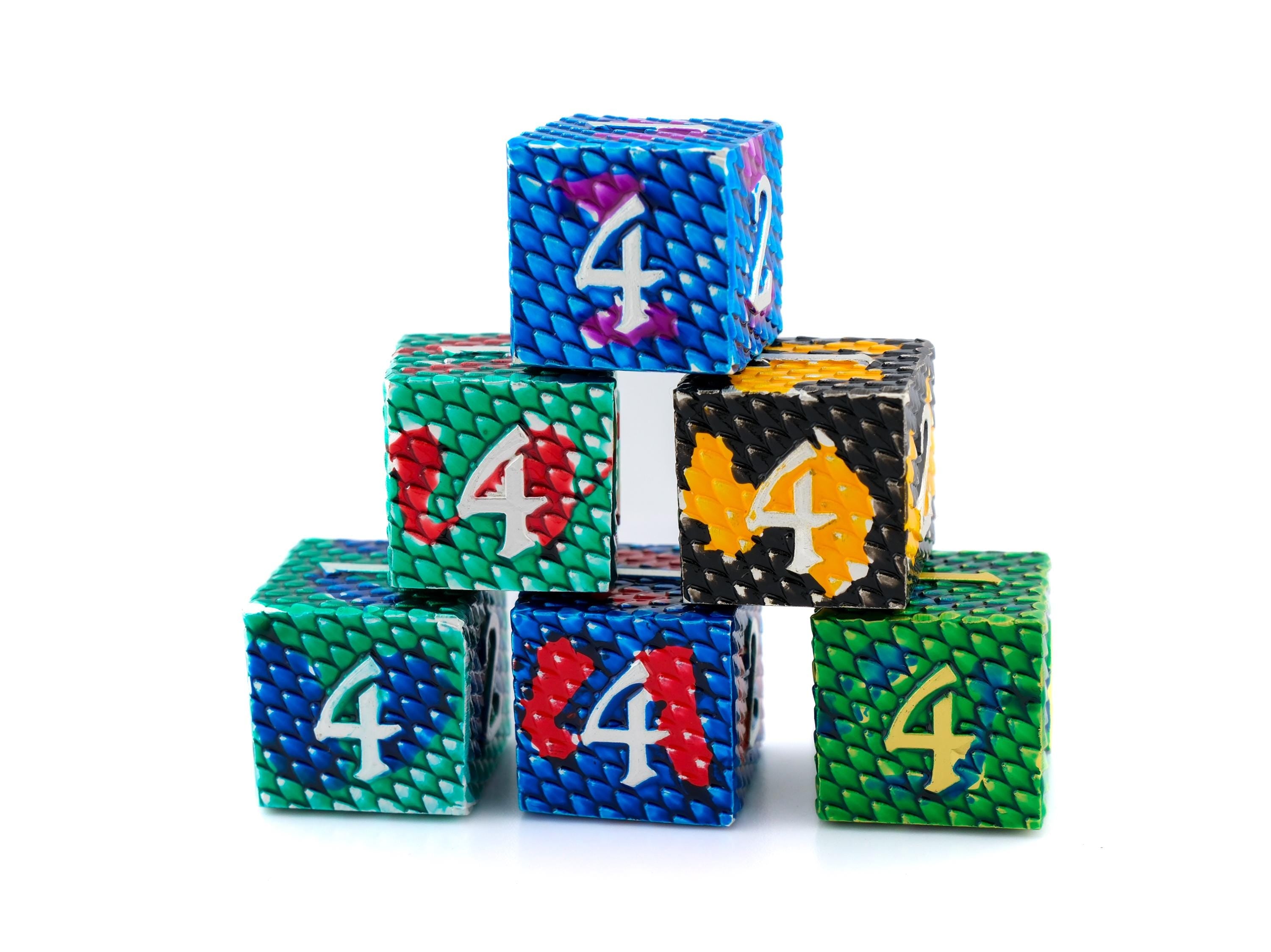 Dragon Scale Metal DnD Dice Set: 7 Piece Textured RPG Dice