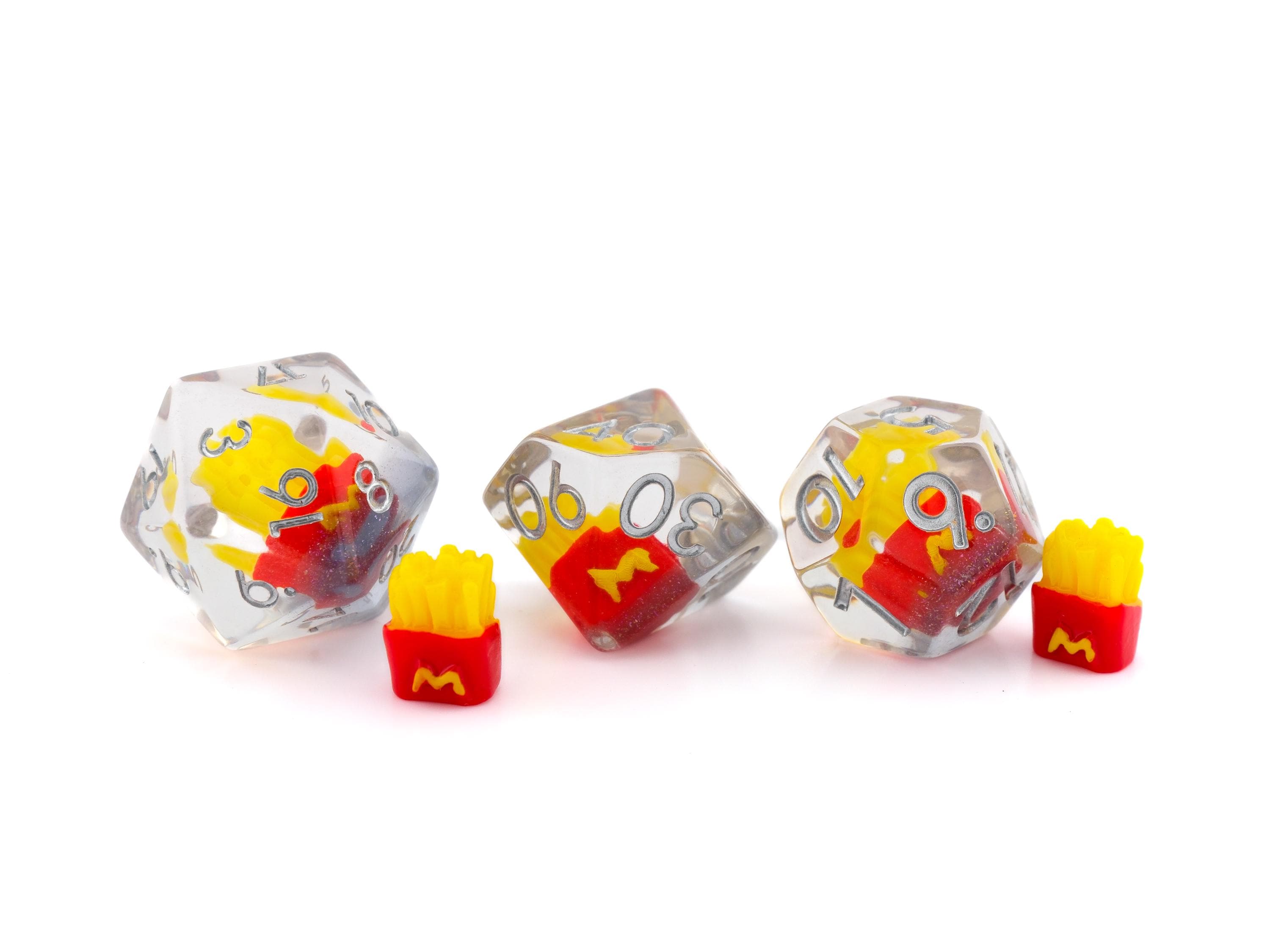 Fries Resin DnD Dice Set: 7-Piece Fast Food RPG Dice