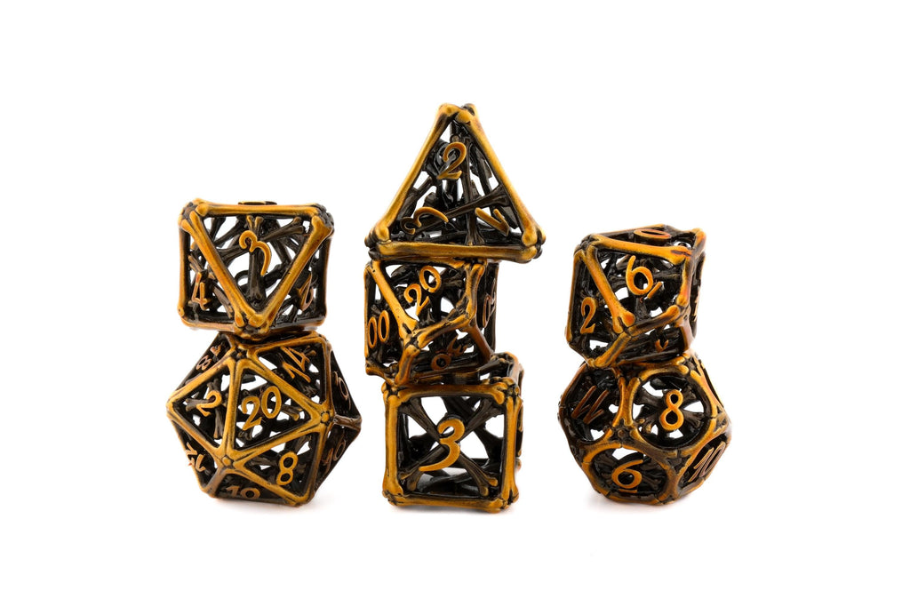 Graveyard Bones Metal Hollow DnD Dice Set: 7 Piece Skeletal Themed RPG Dice
