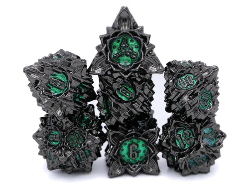 Blooming Flower Metal DnD Dice Set: 7 Piece Plant RPG Dice