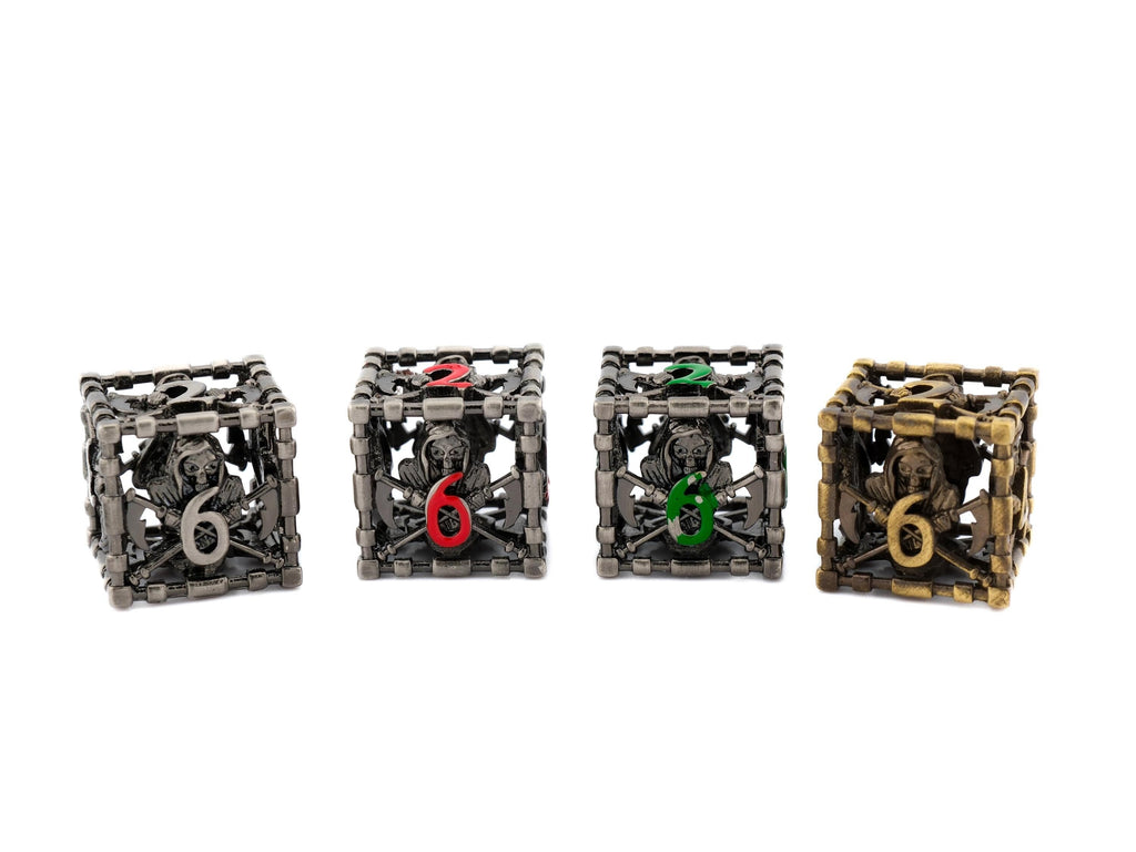 Grim Reaper Hollow Metal DnD Dice | 7 Piece RPG Dice Set | 4 Colors | Death Scythe Dice | Dungeons & Dragons | Tabletop RPG | Gamer Gift