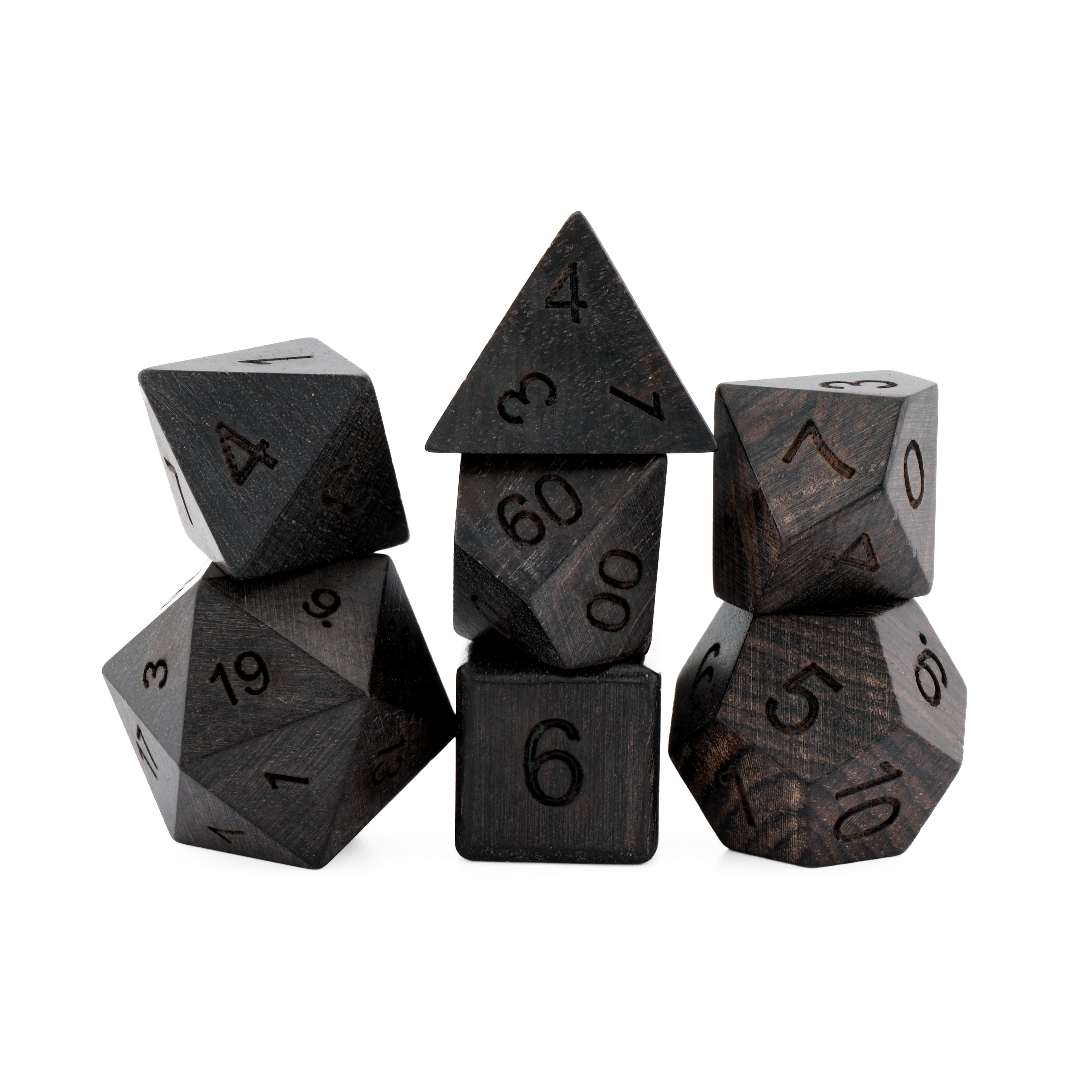 Gothic Dark Wood RPG Dice Set - Ebonized Finish for D&D & Tabletop
