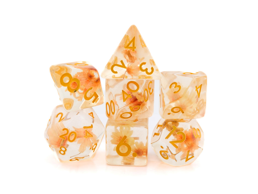 Flower Resin DnD Dice Set: 7 Piece Colorful Plant RPG Dice