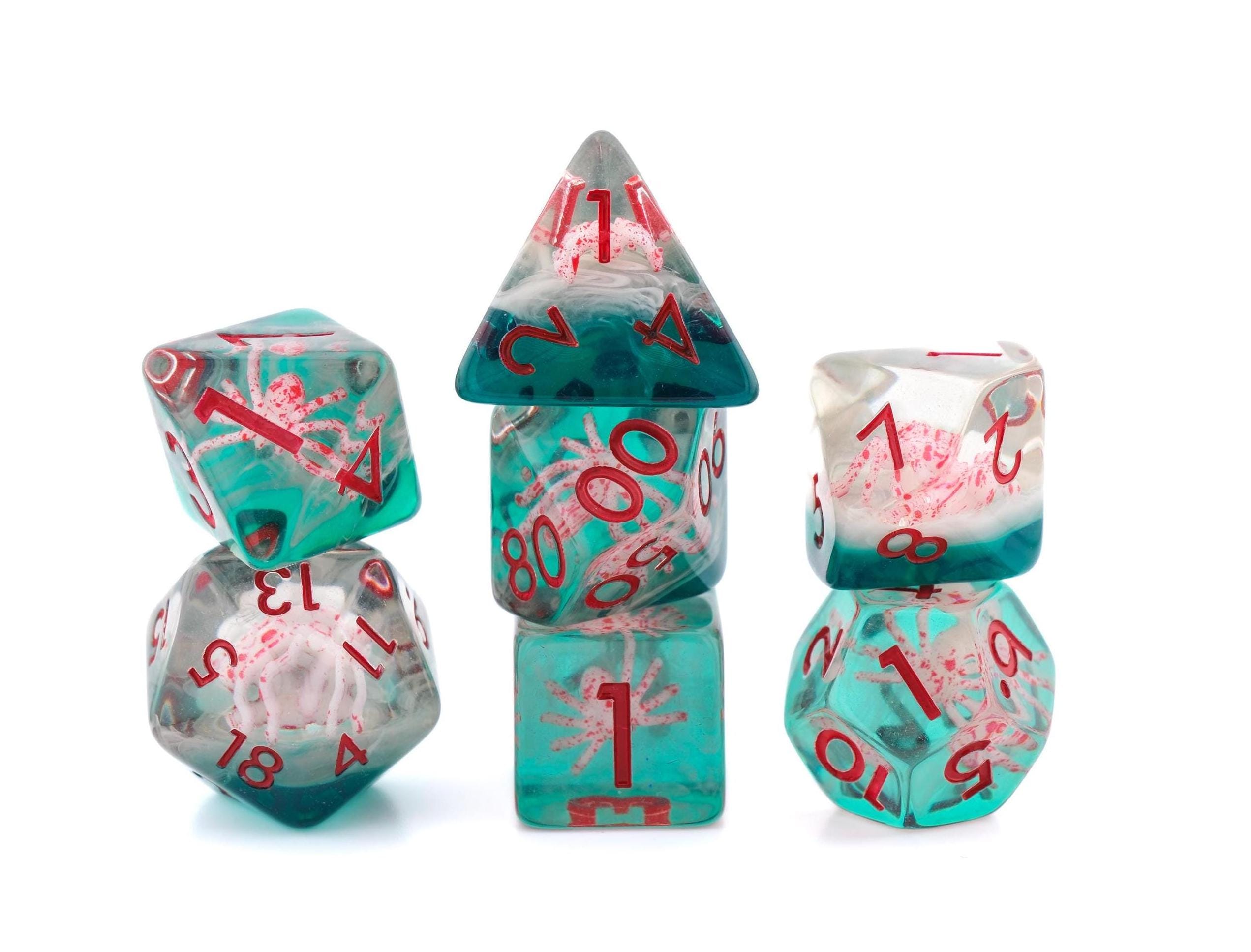 Spider Resin DnD Dice Set: 7-Piece Crawly Bug RPG Dice