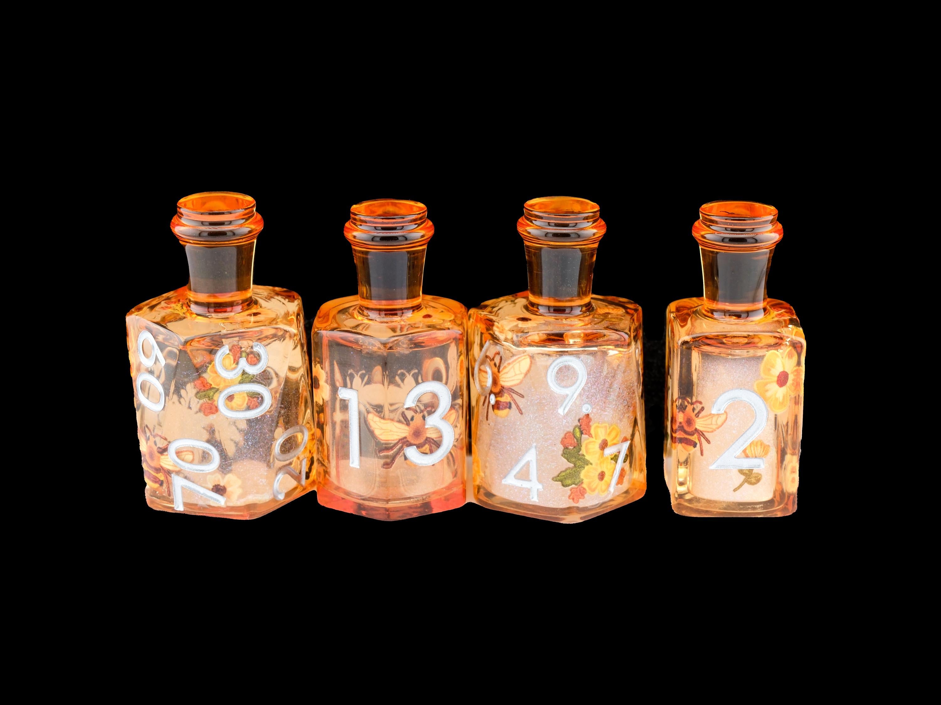 Honey Bee Potion Bottle Resin Liquid Core DnD Dice Set: 7-Piece RPG Dice