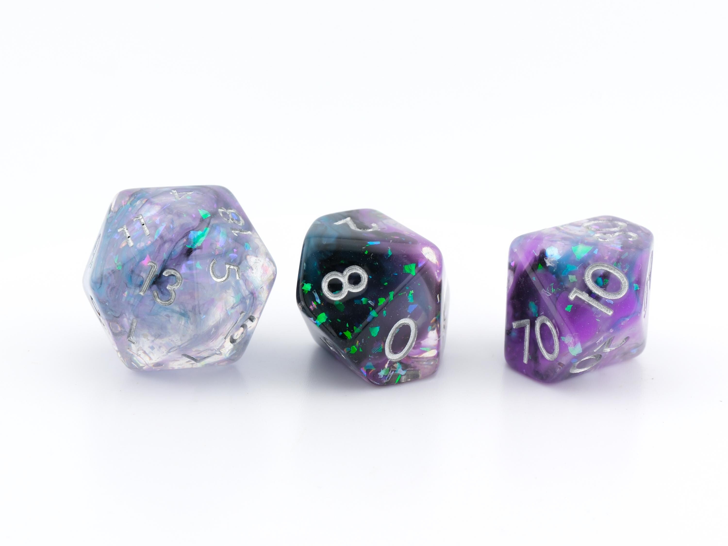 Galactic Vapor Resin DnD Dice Set: 7-Piece Glitter RPG Dice