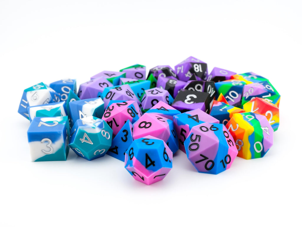 Mystery DnD Dice Set: Resin, Metal, Silicone, 7 Piece, Large D20 RPG Dice