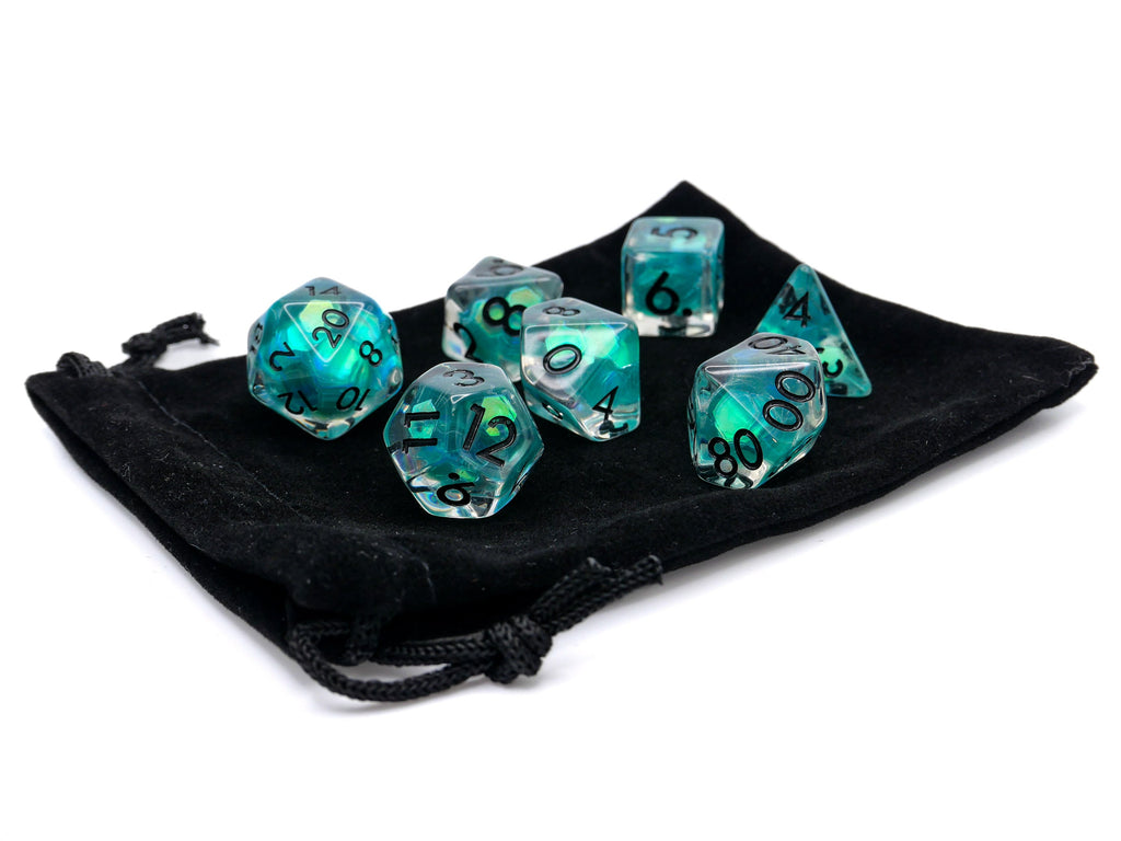 Teal Iceberg DnD Dice Set: 7 Piece Glitter Resin RPG Dice