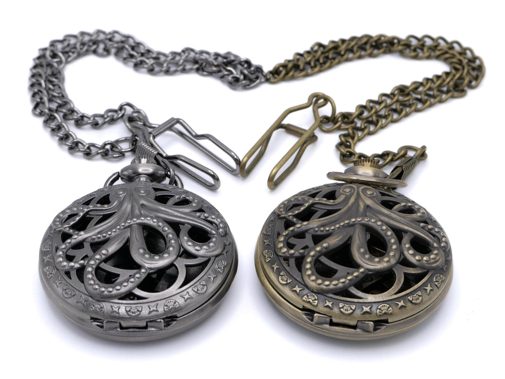 Octopus Pocket Watch Metal DnD Dice Set: Locket 7 Piece RPG Dice