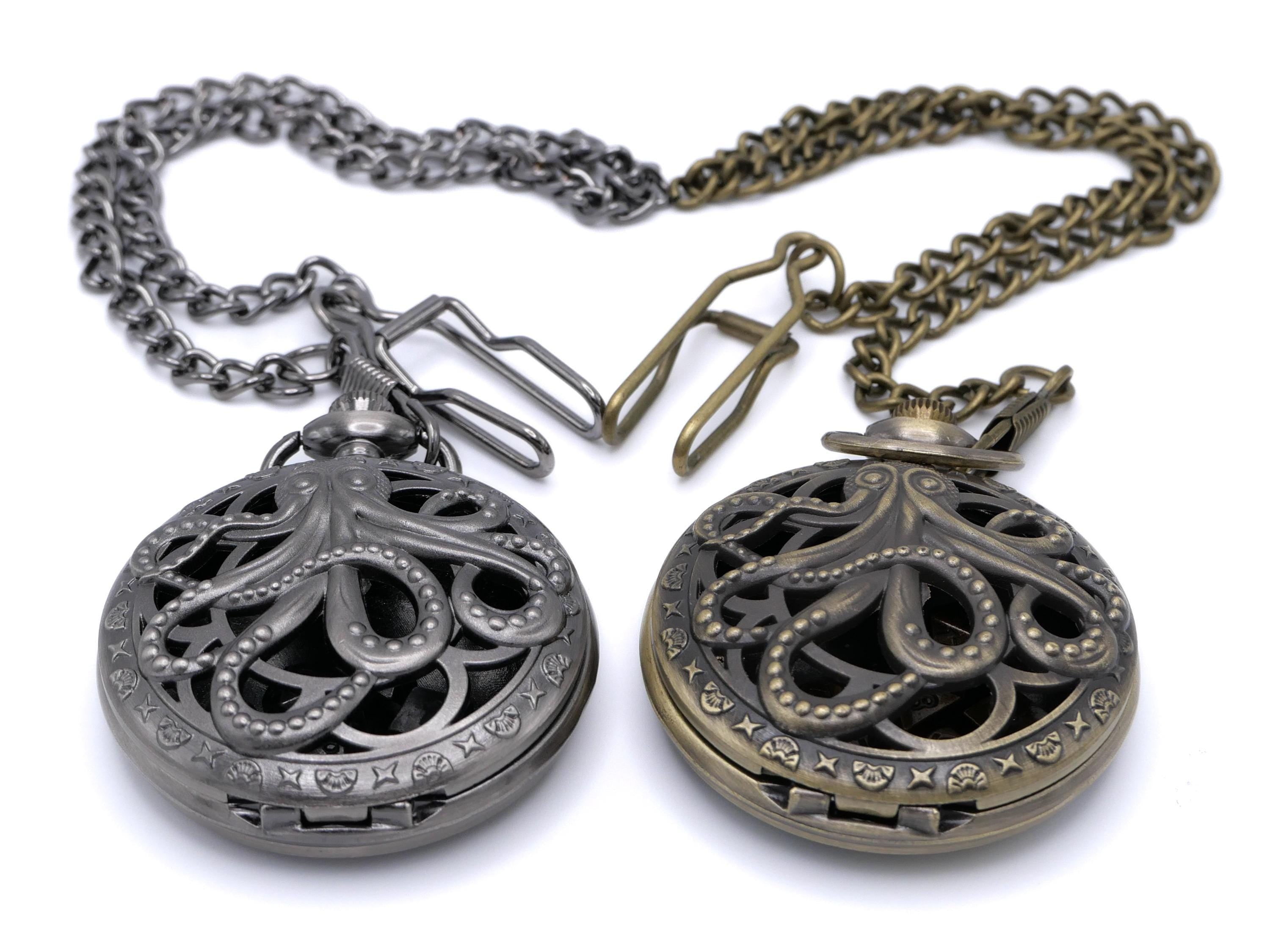 Octopus Pocket Watch Metal DnD Dice Set: Locket 7 Piece RPG Dice