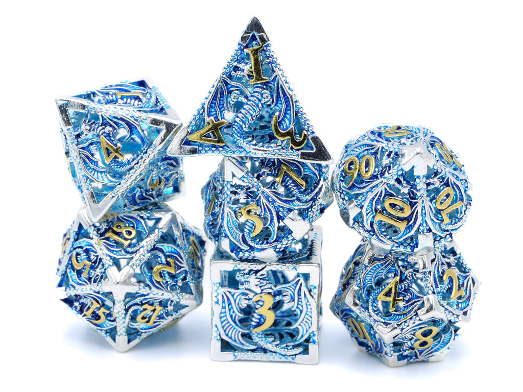 Dragon Hollow Metal DnD Dice Set: 7 Pieve Wyvern RPG Dice
