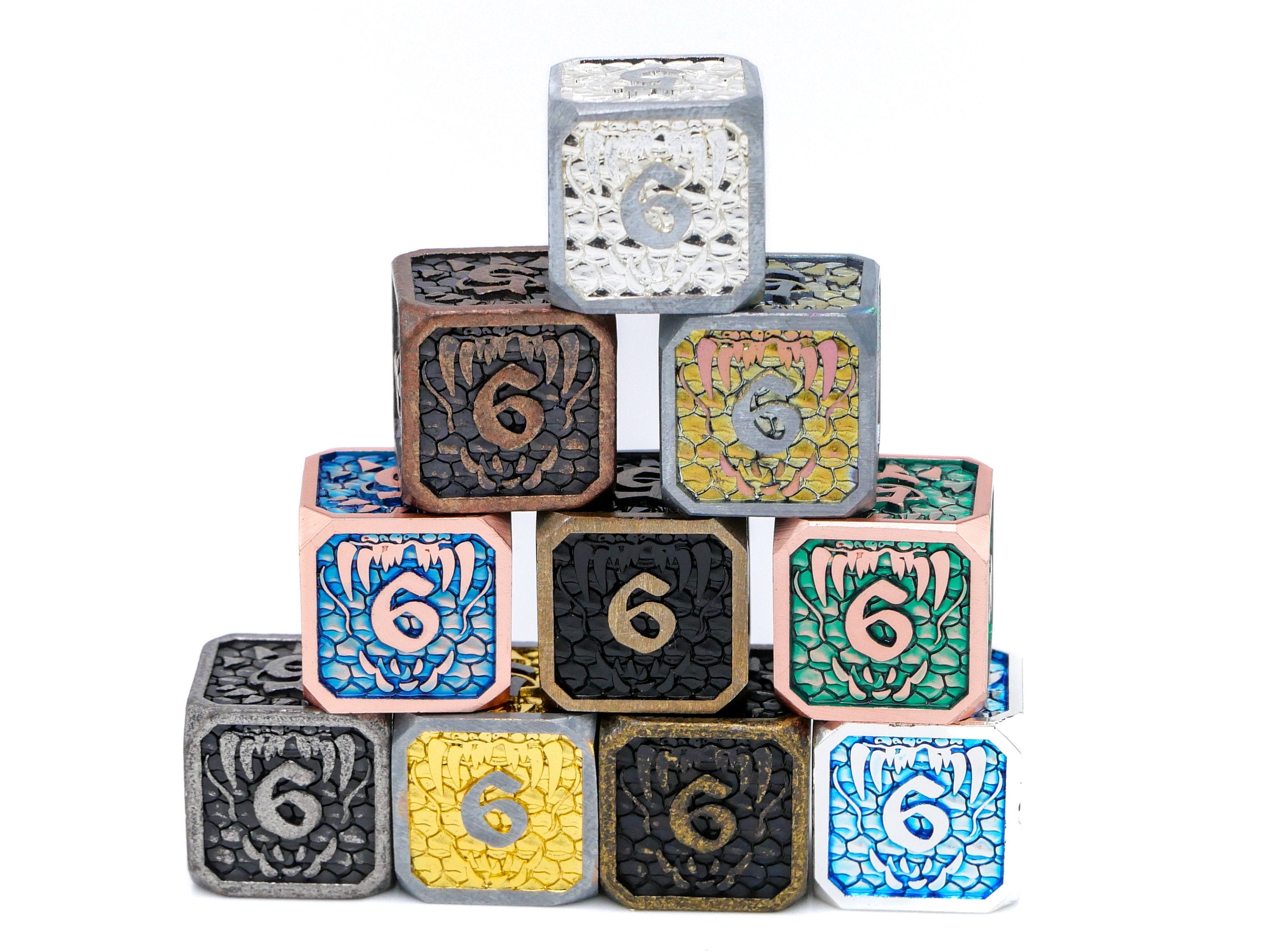 Dragon Forge Metal DnD Dice | 7 Piece RPG Dice Set | Dragon Teeth | Helm and Shield | Dungeons and Dragons | TTRPG | Gamer Gift