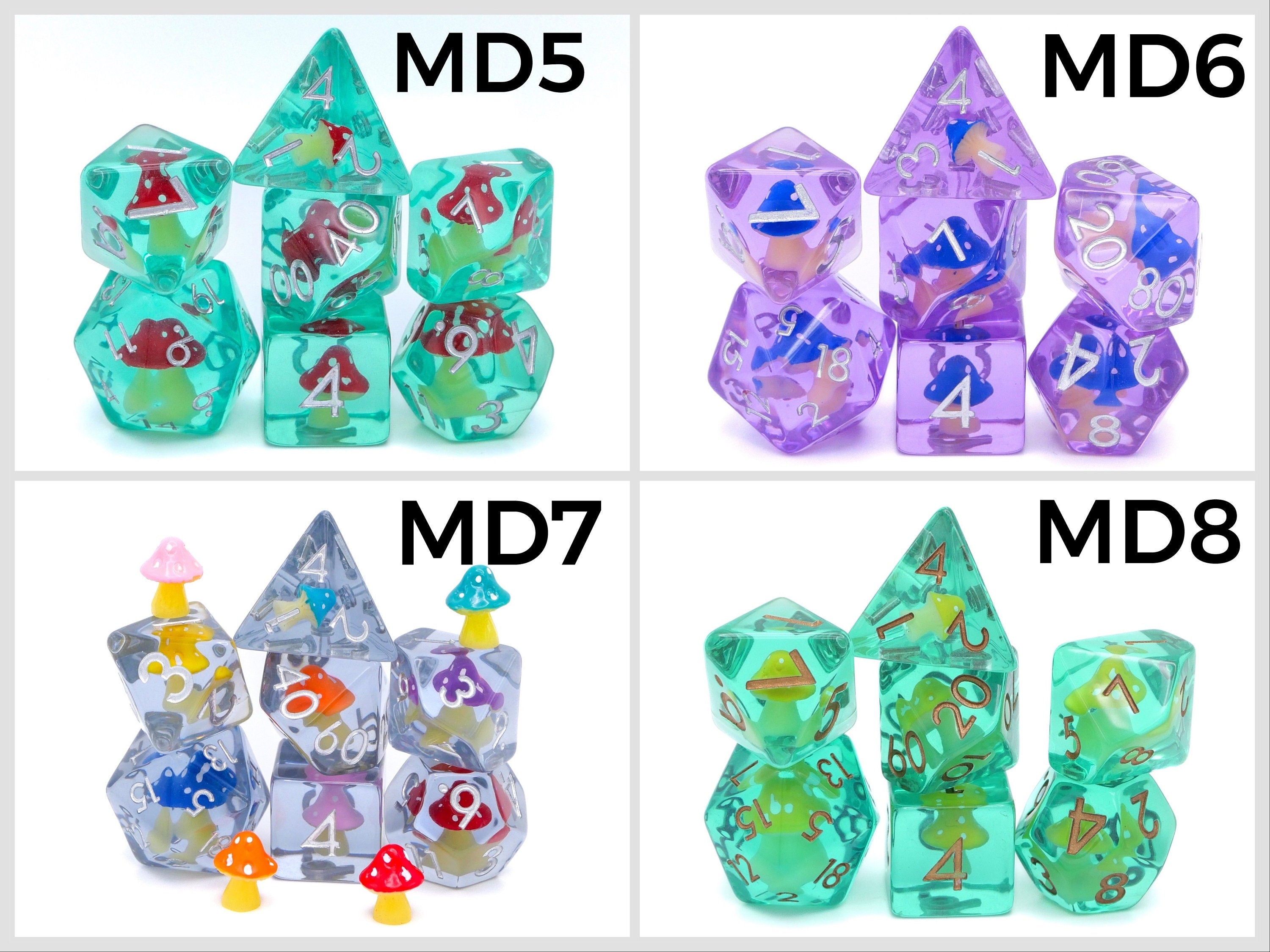 Mushroom Reain DnD Dice Set: 7 Piece Fungus RPG Dice, 10+ Colors