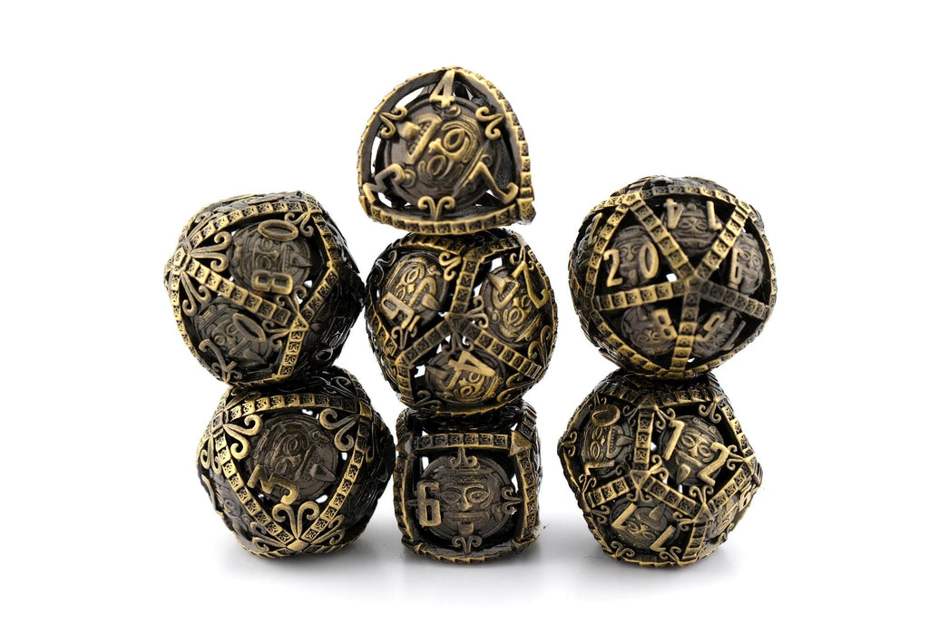 Mystic Tiki Totem Metal DnD Dice Set: 7 Piece Polynesian RPG Dice