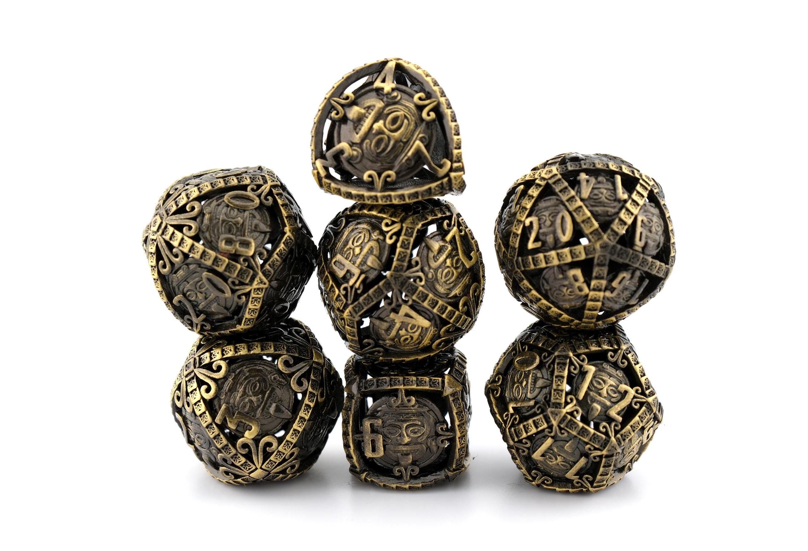 Mystic Tiki Totem Metal DnD Dice Set: 7 Piece Polynesian RPG Dice