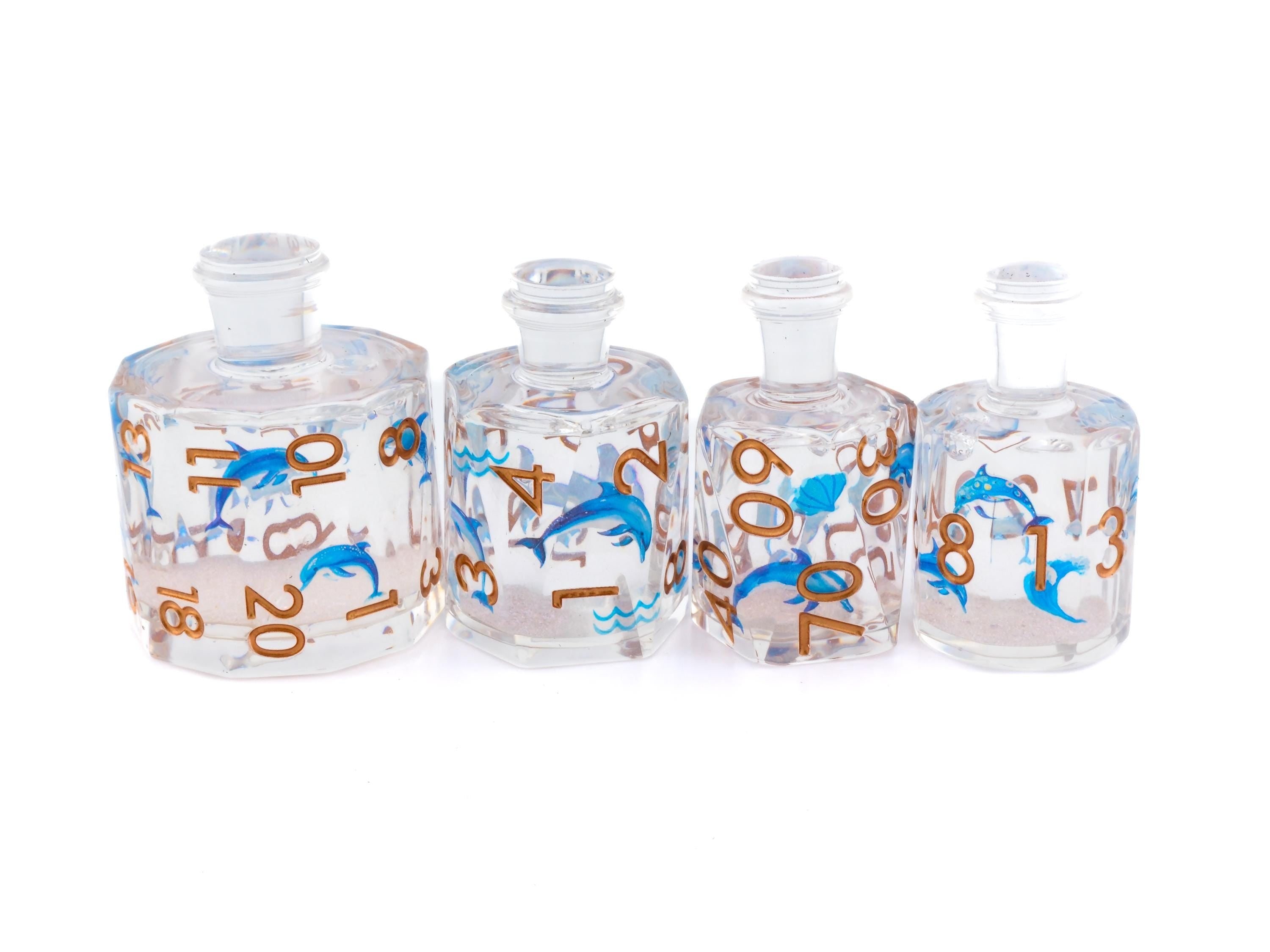 Dolphin Potion Bottle Resin Liquid Core DnD Dice Set: 7-Piece Animal RPG Dice