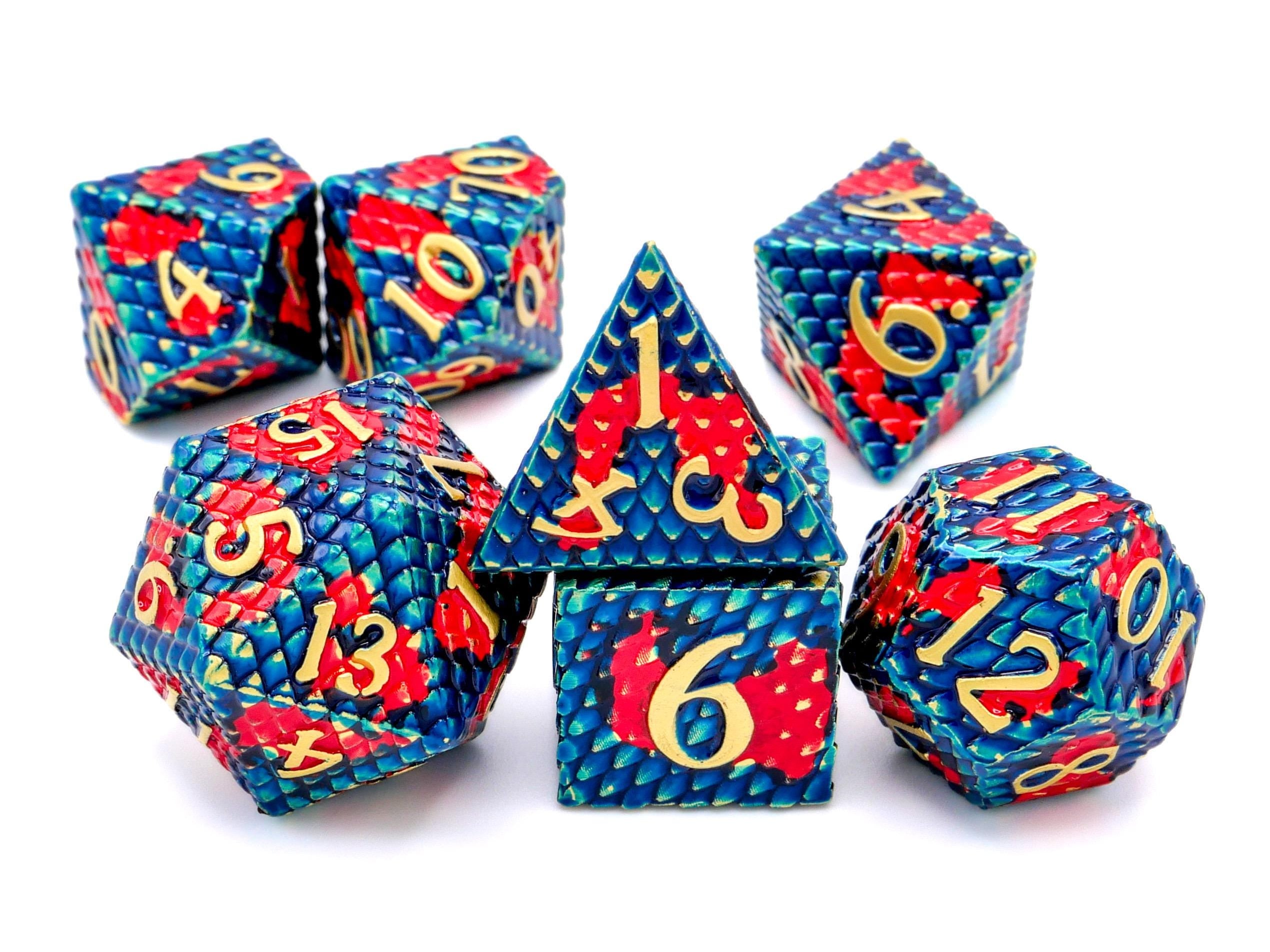 Dragon Scale Metal DnD Dice Set: 7 Piece Textured RPG Dice