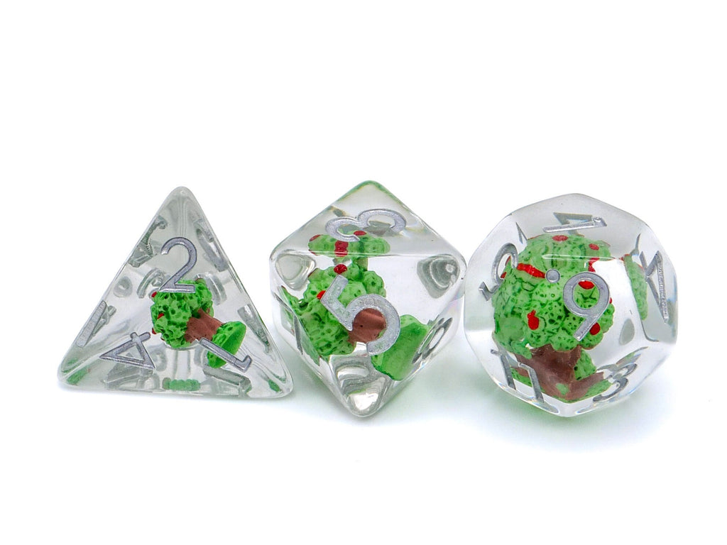 Apple Tree Resin DnD Dice Set: 7 Piece Plant RPG Dice