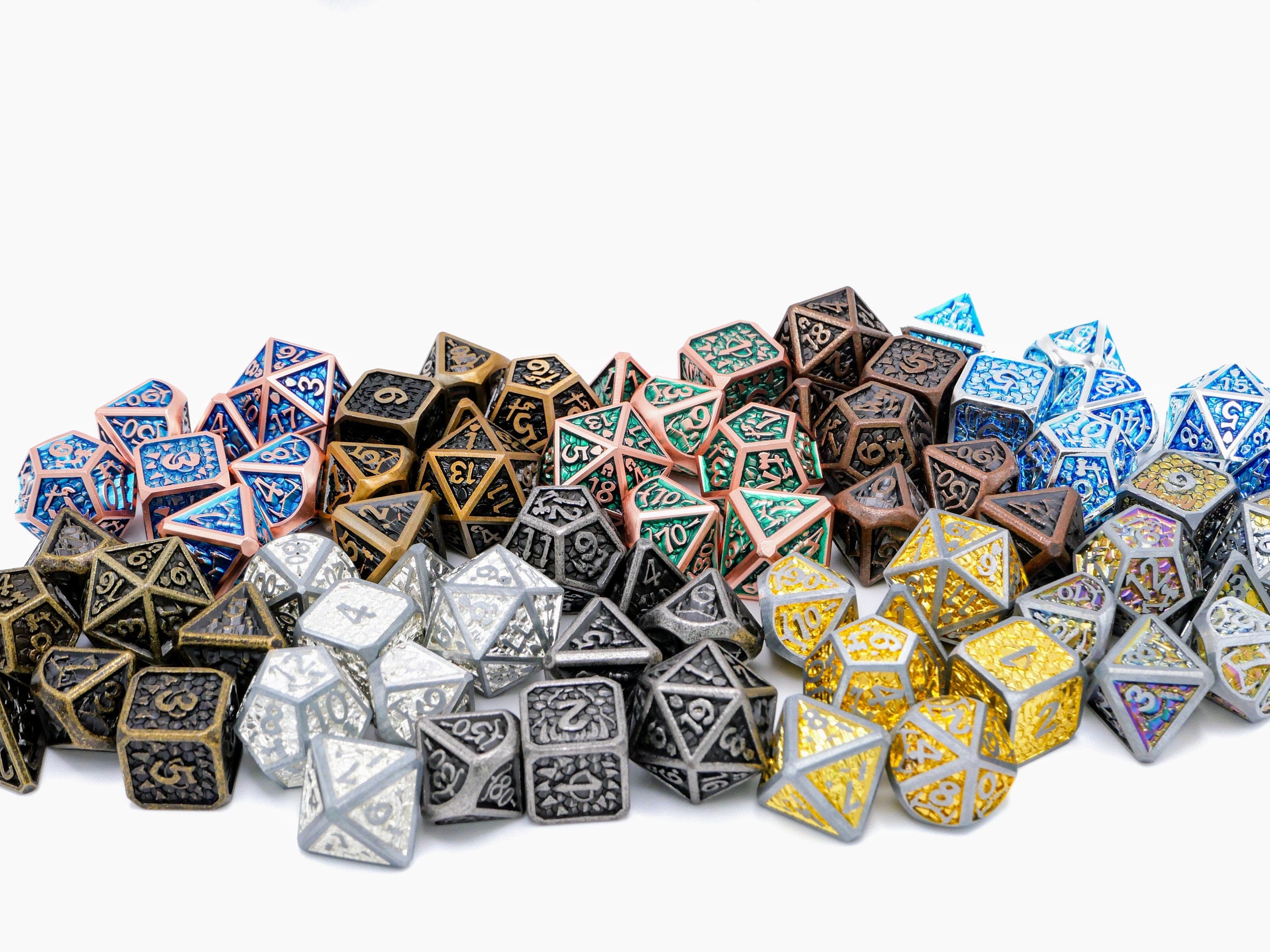 Dragon Forge Metal DnD Dice | 7 Piece RPG Dice Set | Dragon Teeth | Helm and Shield | Dungeons and Dragons | TTRPG | Gamer Gift