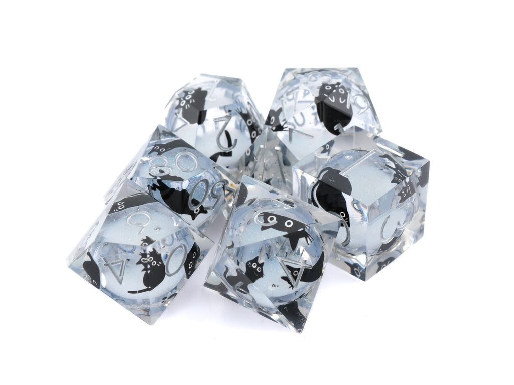 Black Cat DnD Dice Set: Sharp Edge Resin RPG Dice