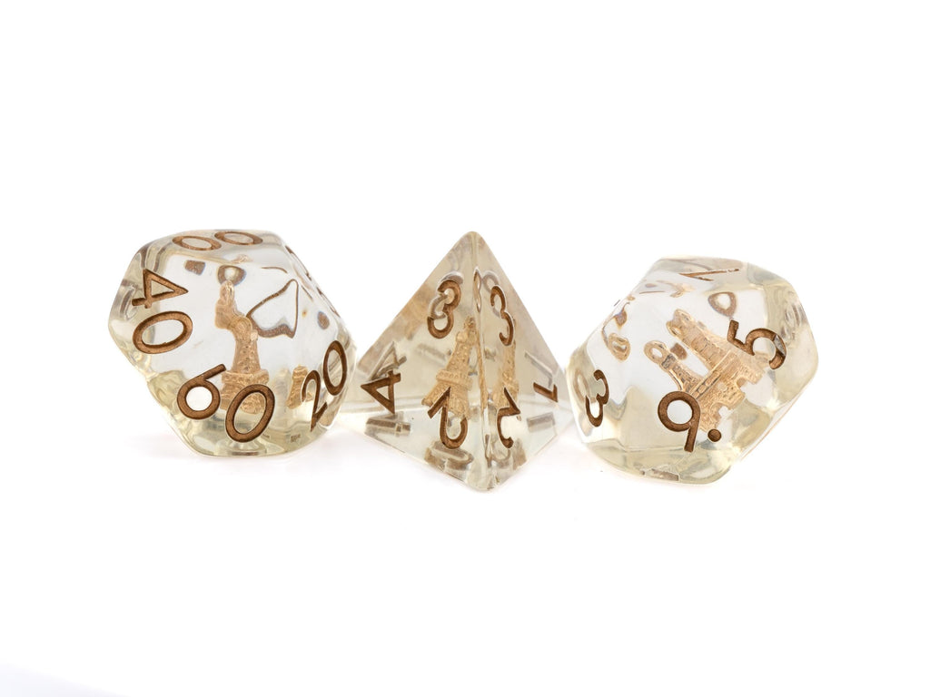Eiffel Tower Resin DnD Dice Set: 7 Piece Paris Architecture RPG Dice