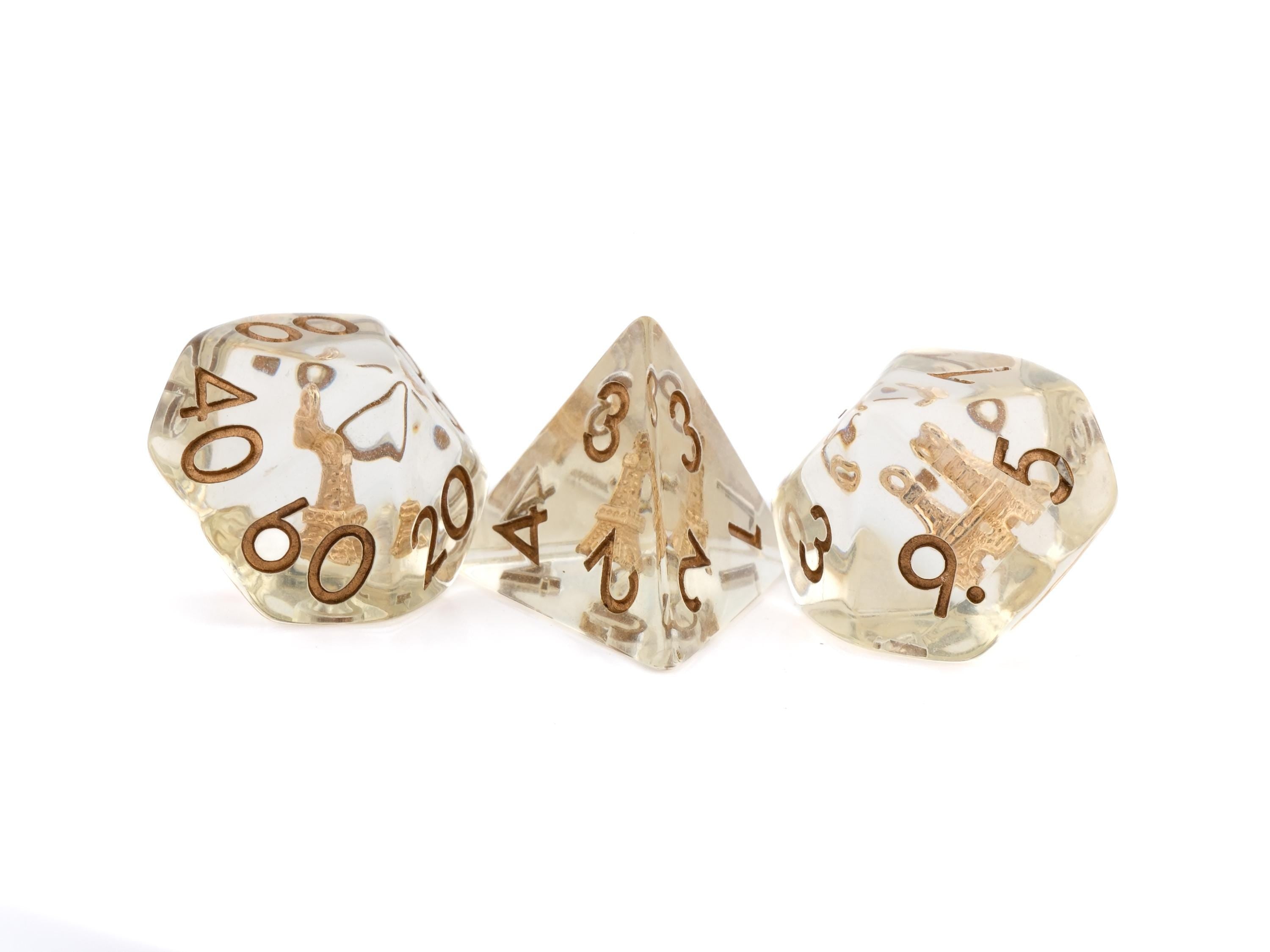 Eiffel Tower Resin DnD Dice Set: 7 Piece Paris Architecture RPG Dice