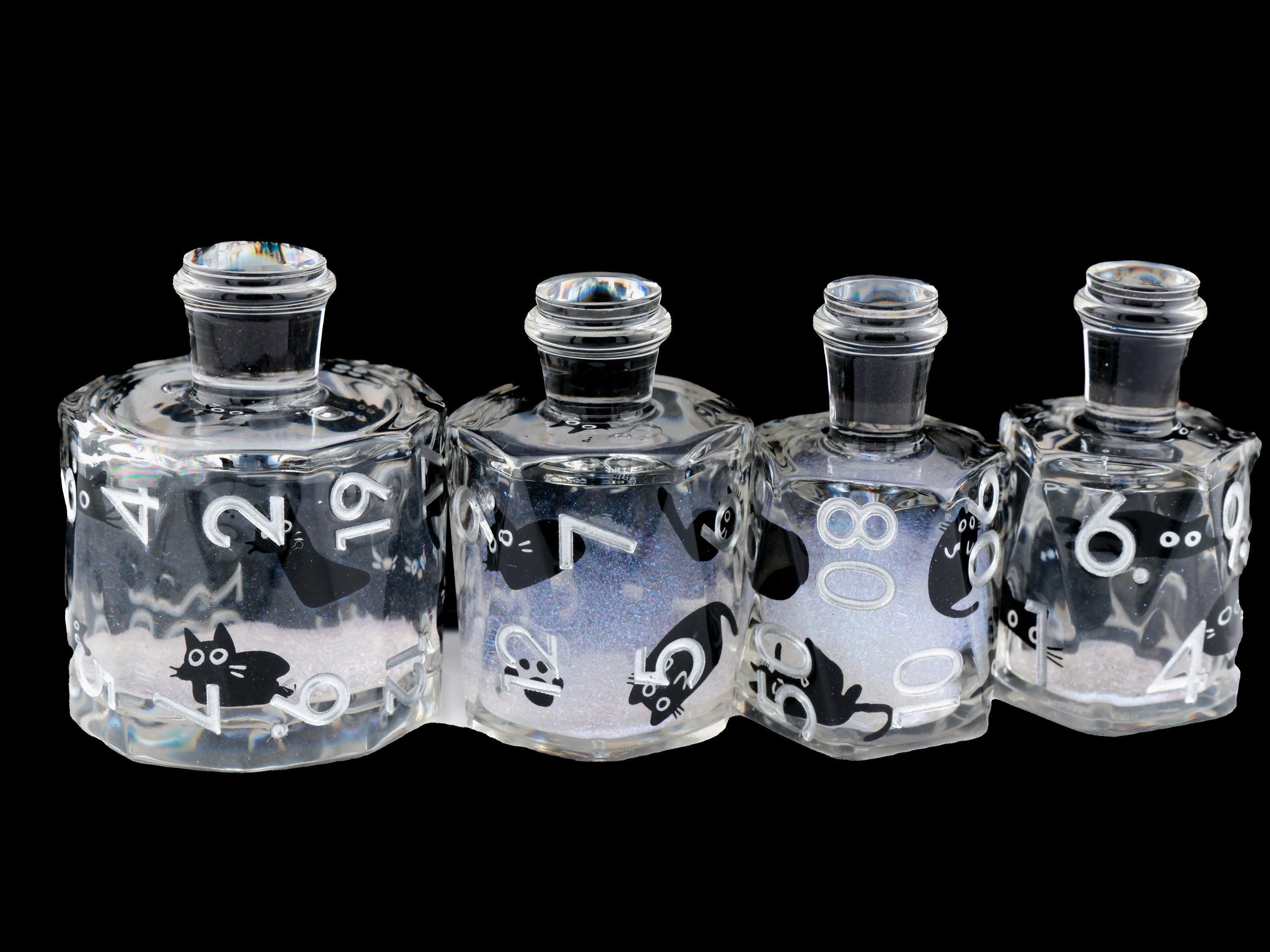Cat Potion Bottle Liquid Core DnD Dice Set | 7 Piece RPG Dice | Black Kitty | Magical Liquid | Dungeons & Dragons | Tabletop RPG | Nerdy Gif