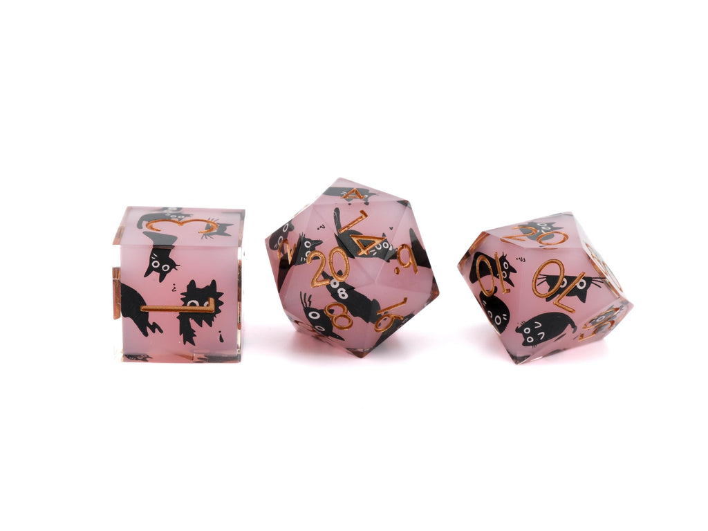 Black Cat DnD Dice Set: Sharp Edge Resin RPG Dice