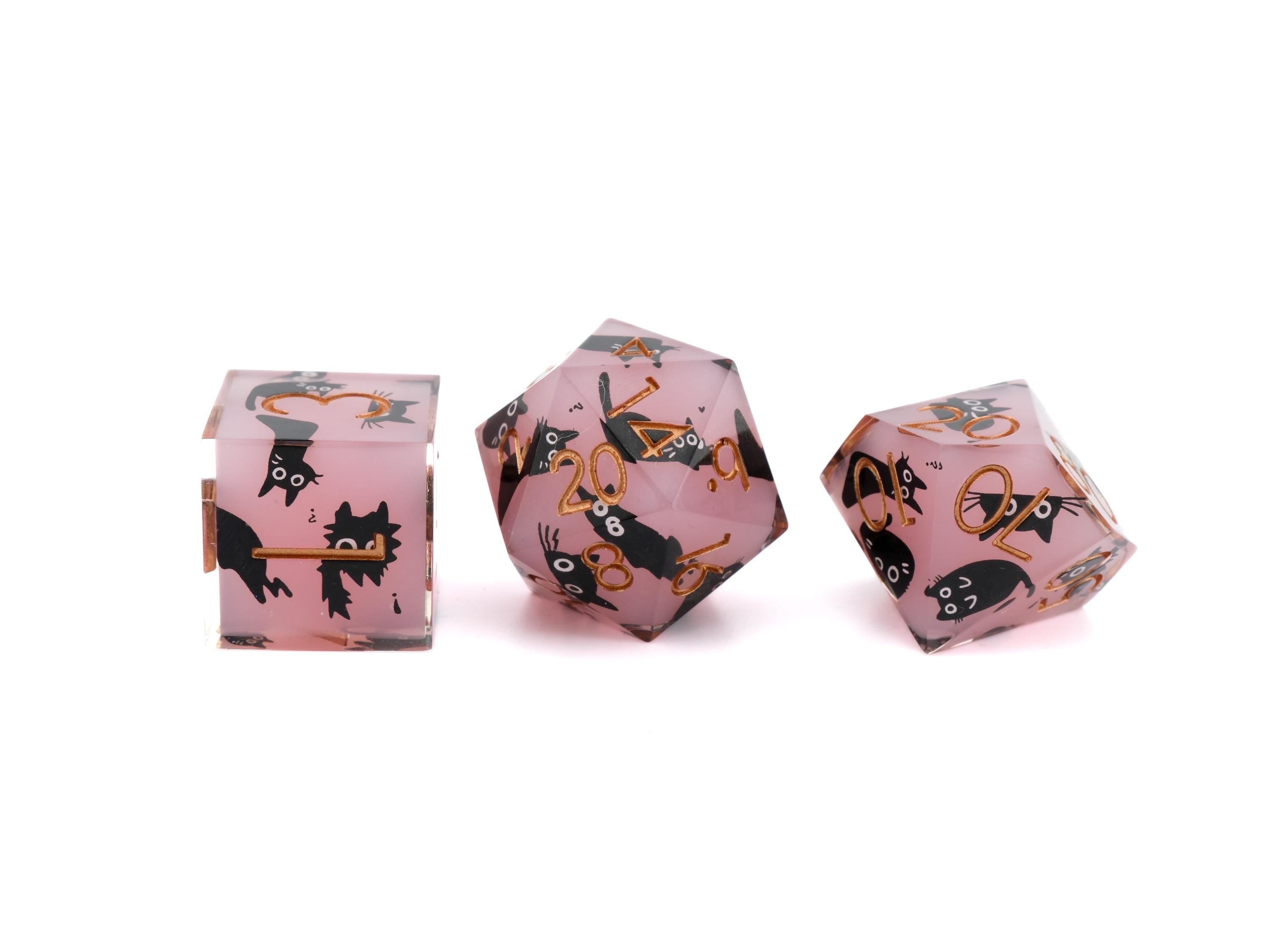 Black Cat DnD Dice Set: Sharp Edge Resin RPG Dice
