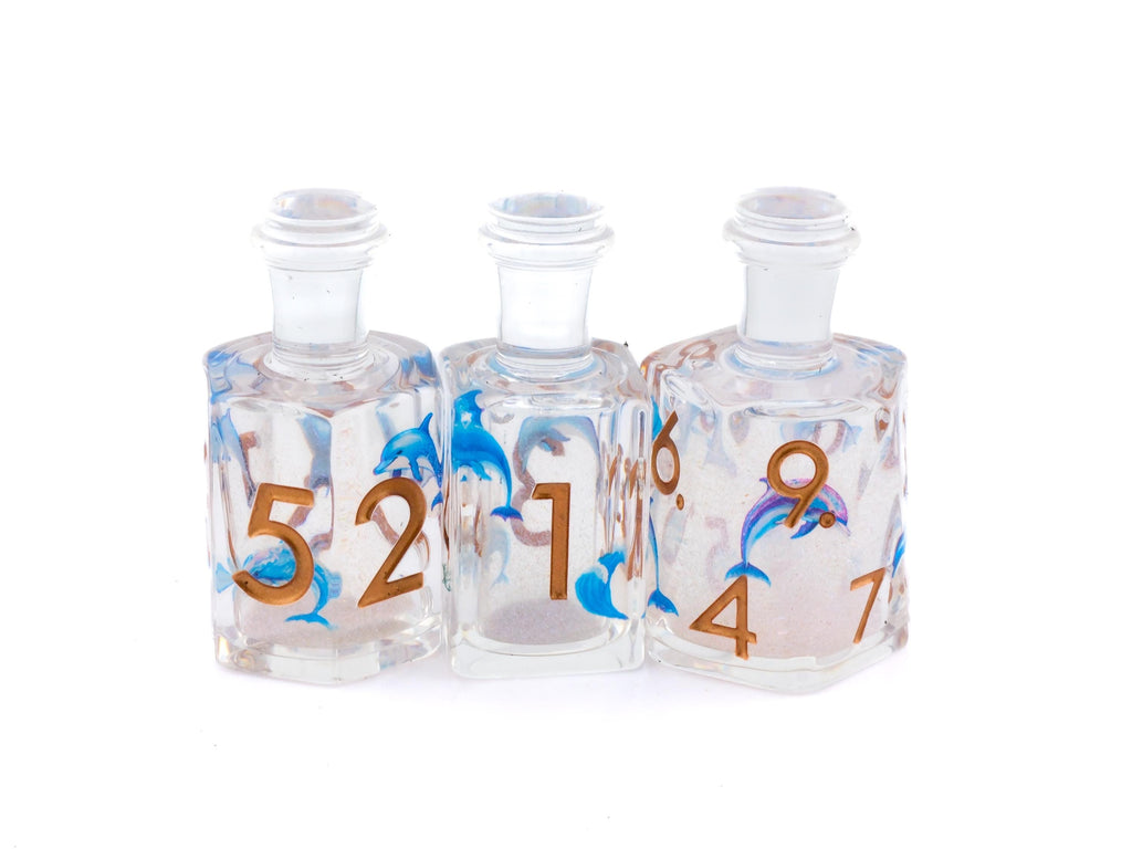 Dolphin Potion Bottle Resin Liquid Core DnD Dice Set: 7-Piece Animal RPG Dice