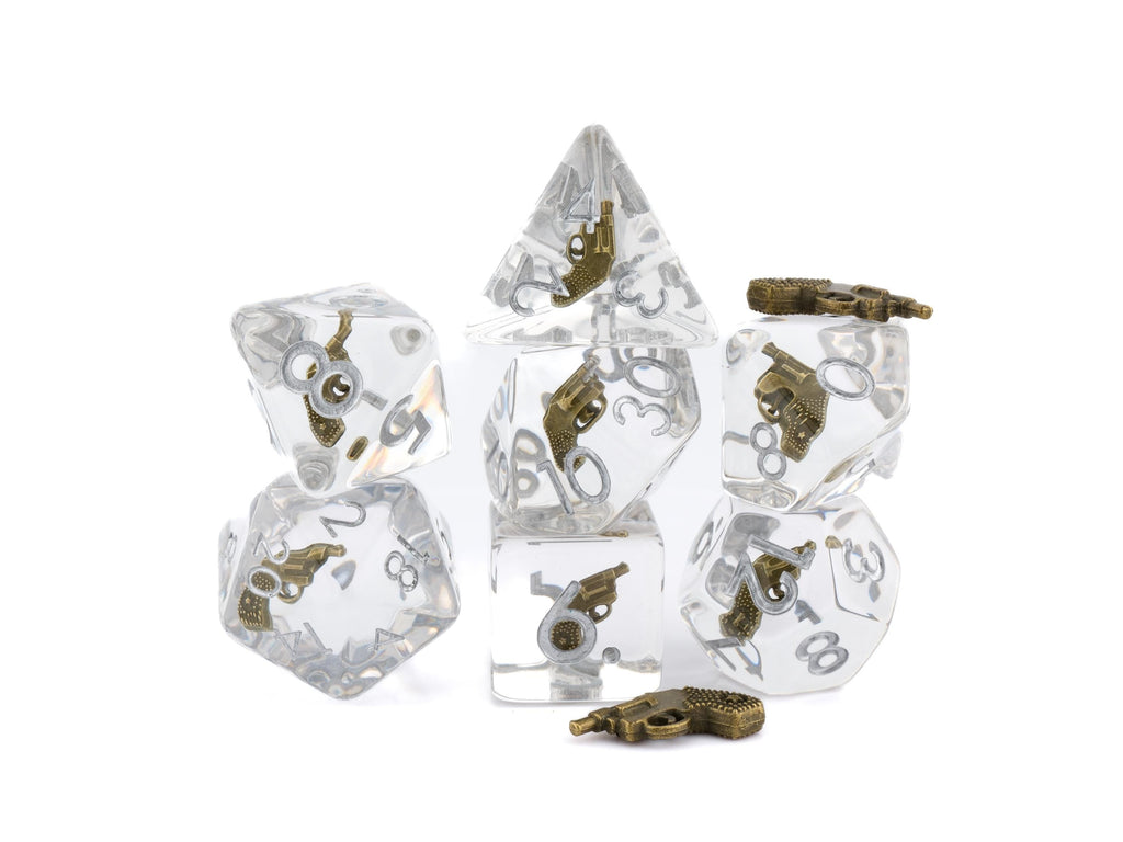 Pistol Resin DnD Dice Set | 7 Piece RPG Dice | Revolver Gun Dice Set | Weapon Theme Dice | Dungeons & Dragons | Tabletop RPG | Nerdy Gift