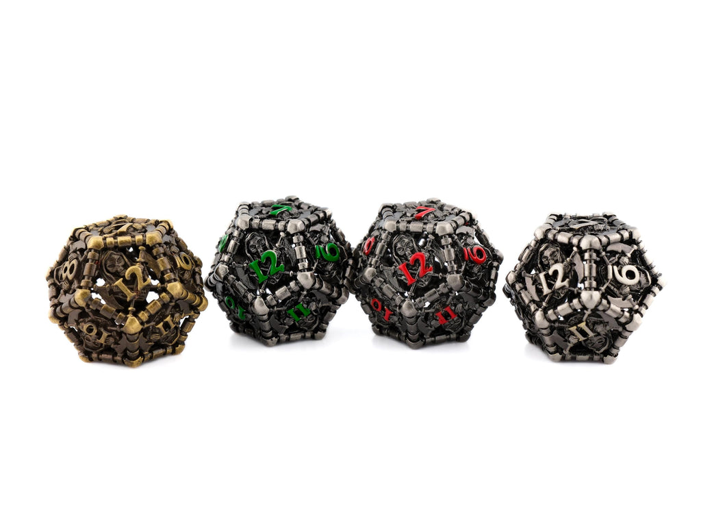Grim Reaper Hollow Metal DnD Dice | 7 Piece RPG Dice Set | 4 Colors | Death Scythe Dice | Dungeons & Dragons | Tabletop RPG | Gamer Gift