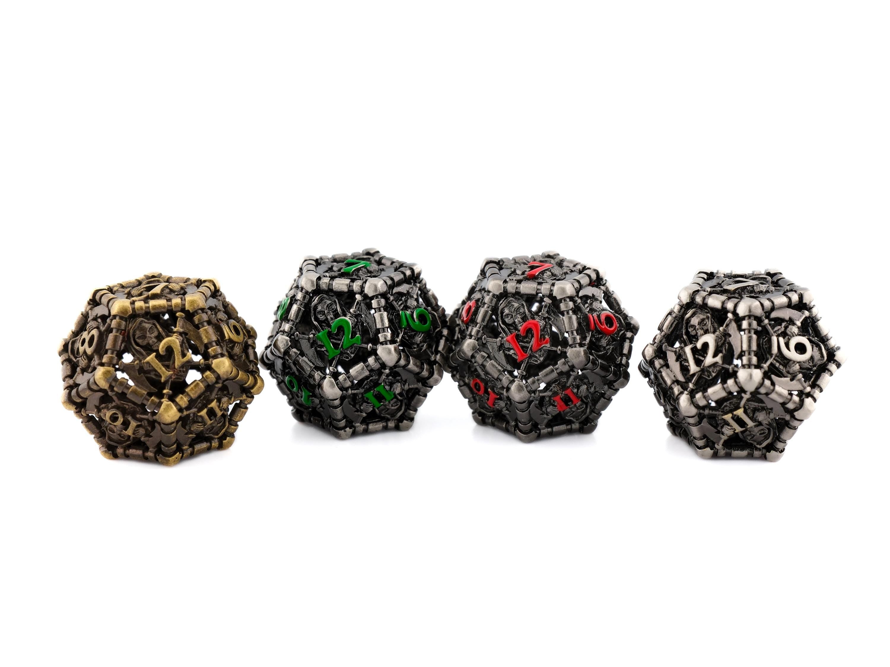Grim Reaper Hollow Metal DnD Dice | 7 Piece RPG Dice Set | 4 Colors | Death Scythe Dice | Dungeons & Dragons | Tabletop RPG | Gamer Gift