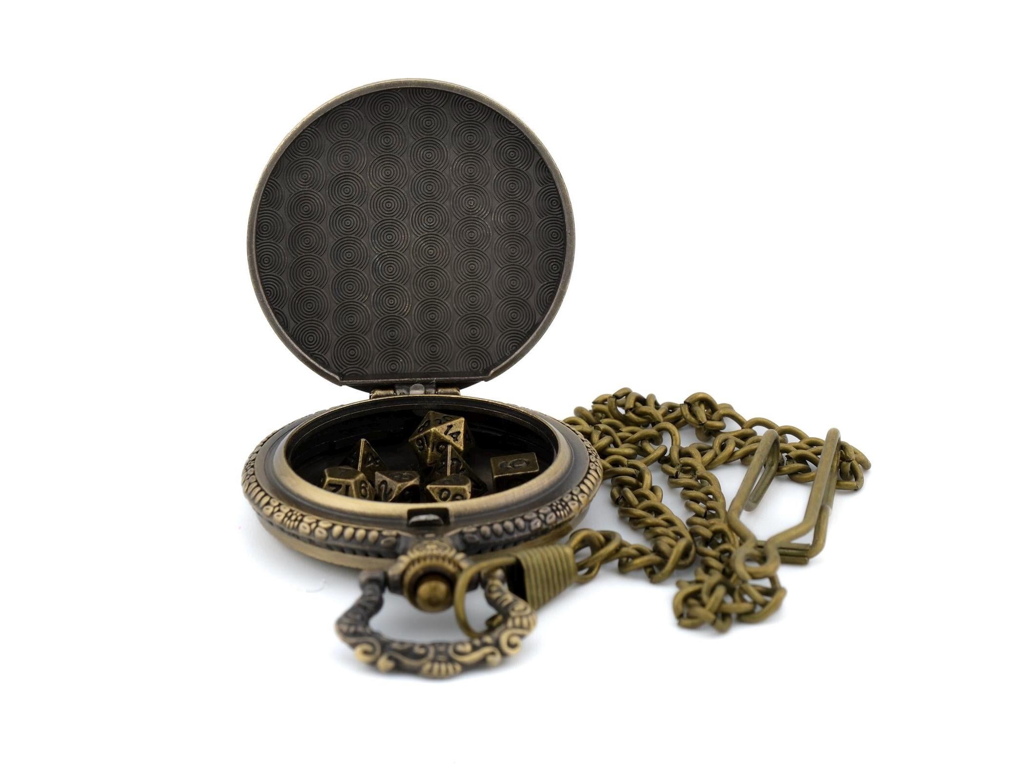 Rogue Pocket Watch Mini DnD Dice Set: 7-Piece Stealthy RPG Locket Dice