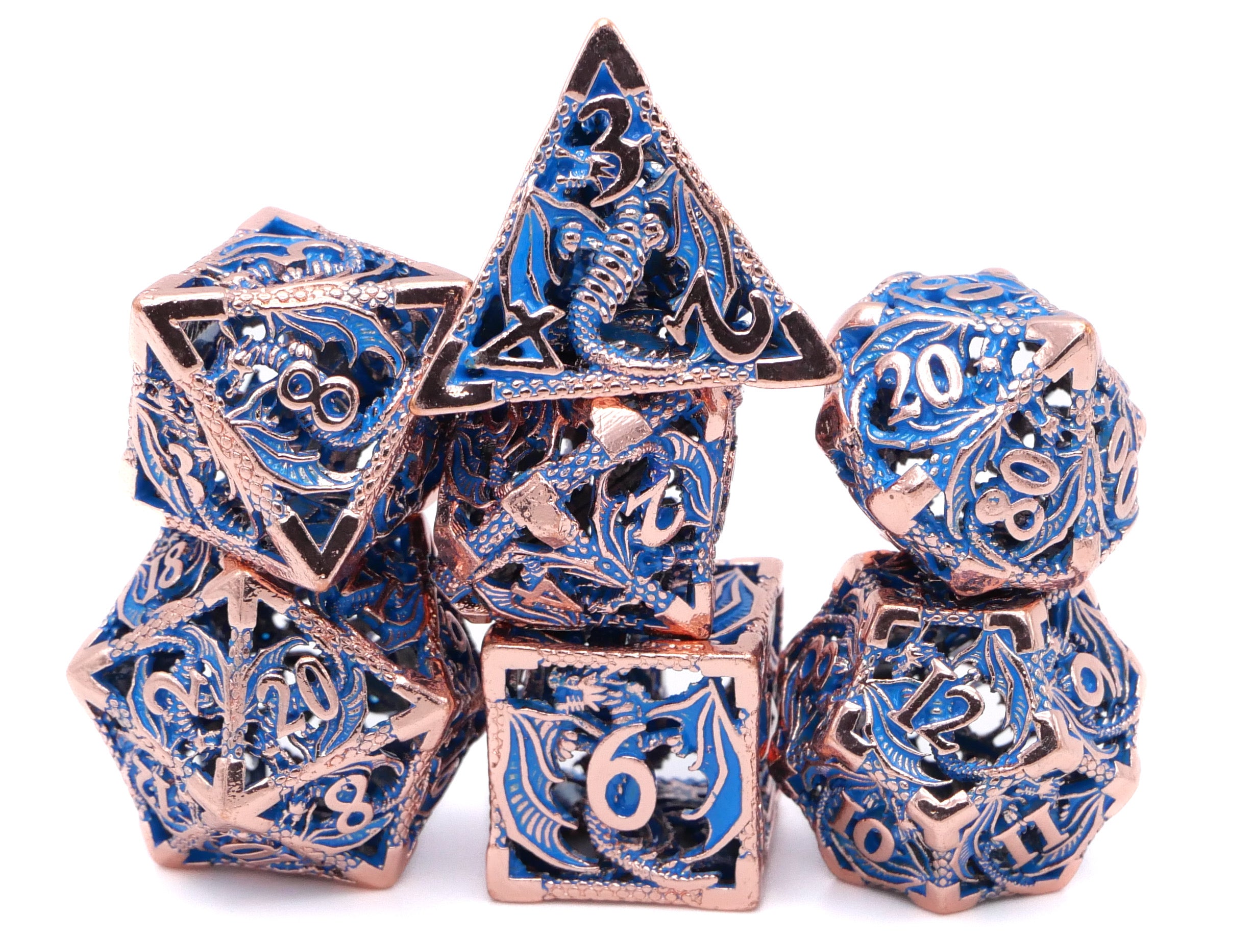 Dragon Hollow Metal DnD Dice Set: 7 Pieve Wyvern RPG Dice