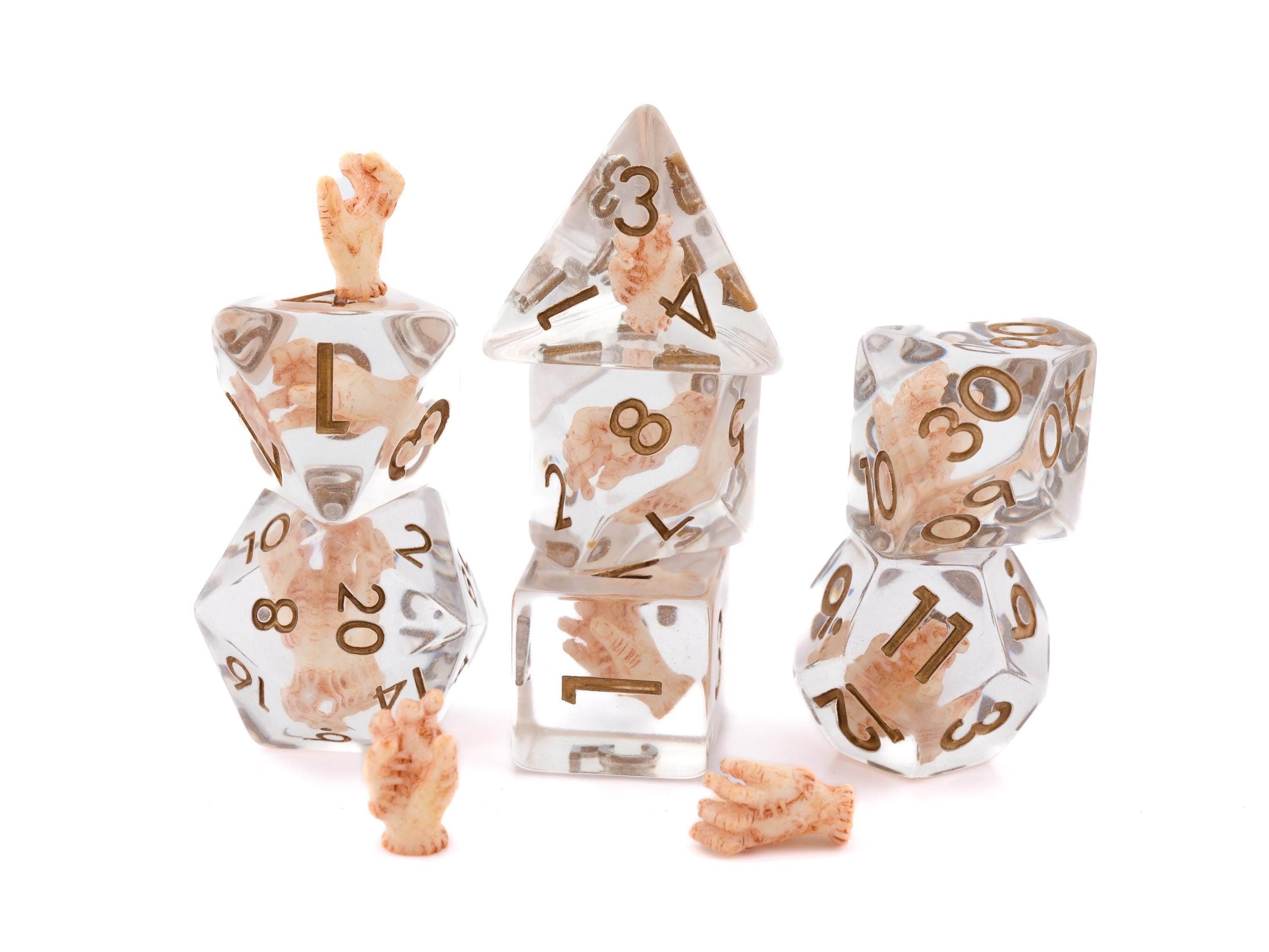 Dismembered Hand Resin DnD Dice Set: 7 Piece Macabre RPG Dice