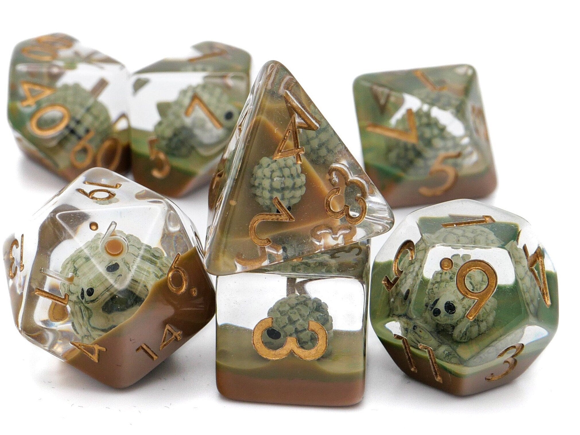 Hedgehog Resin DnD Dice Set: 7 Piece Animal RPG Dice