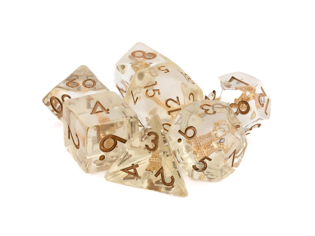 Eiffel Tower Resin DnD Dice Set: 7 Piece Paris Architecture RPG Dice