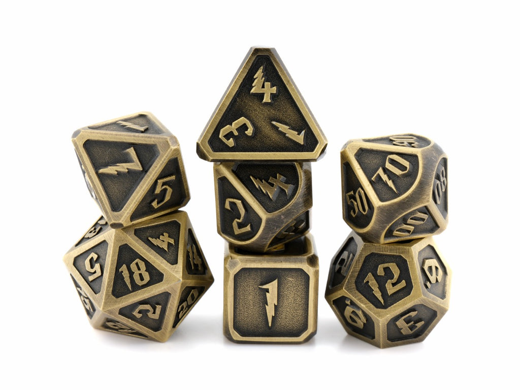 Lightning Metal DnD Dice Set: 7-Piece Heavy RPG Dice