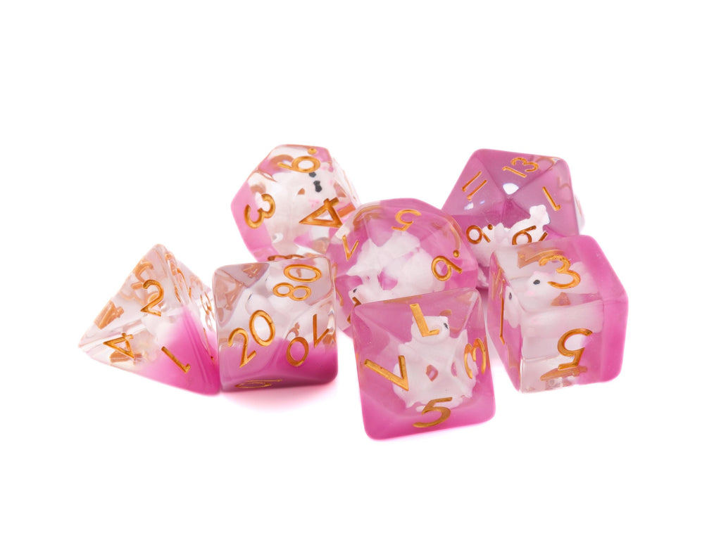 Cat Resin DnD Dice Set: 7 Piece Feline RPG Dice