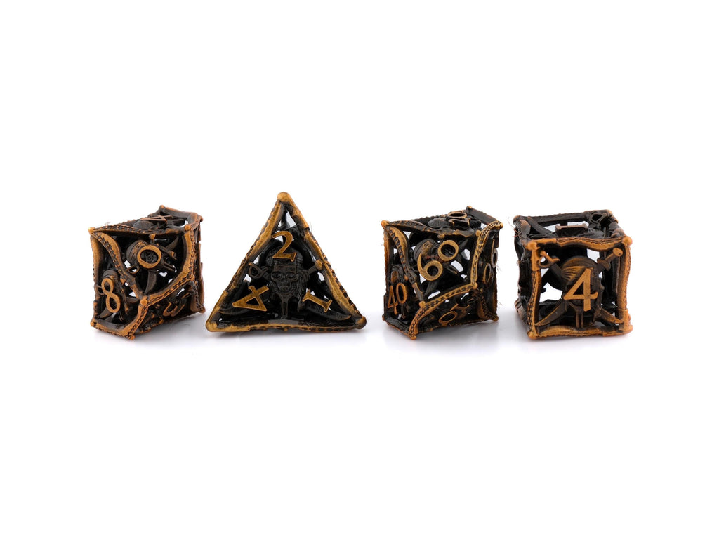 Pirate Hollow Metal DnD Dice Set: 7 Piece Swashbuckler Swords RPG Dice