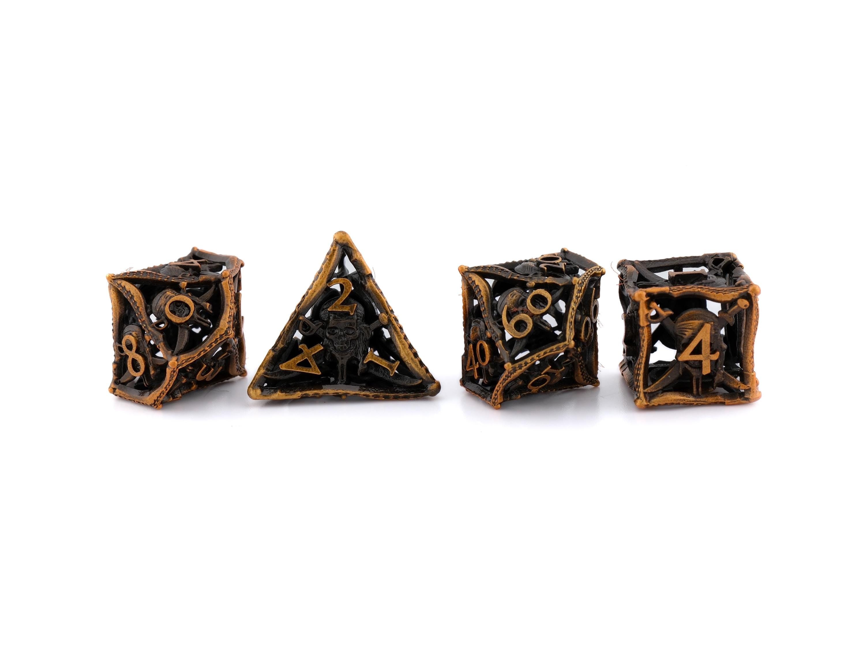 Pirate Hollow Metal DnD Dice Set: 7 Piece Swashbuckler Swords RPG Dice