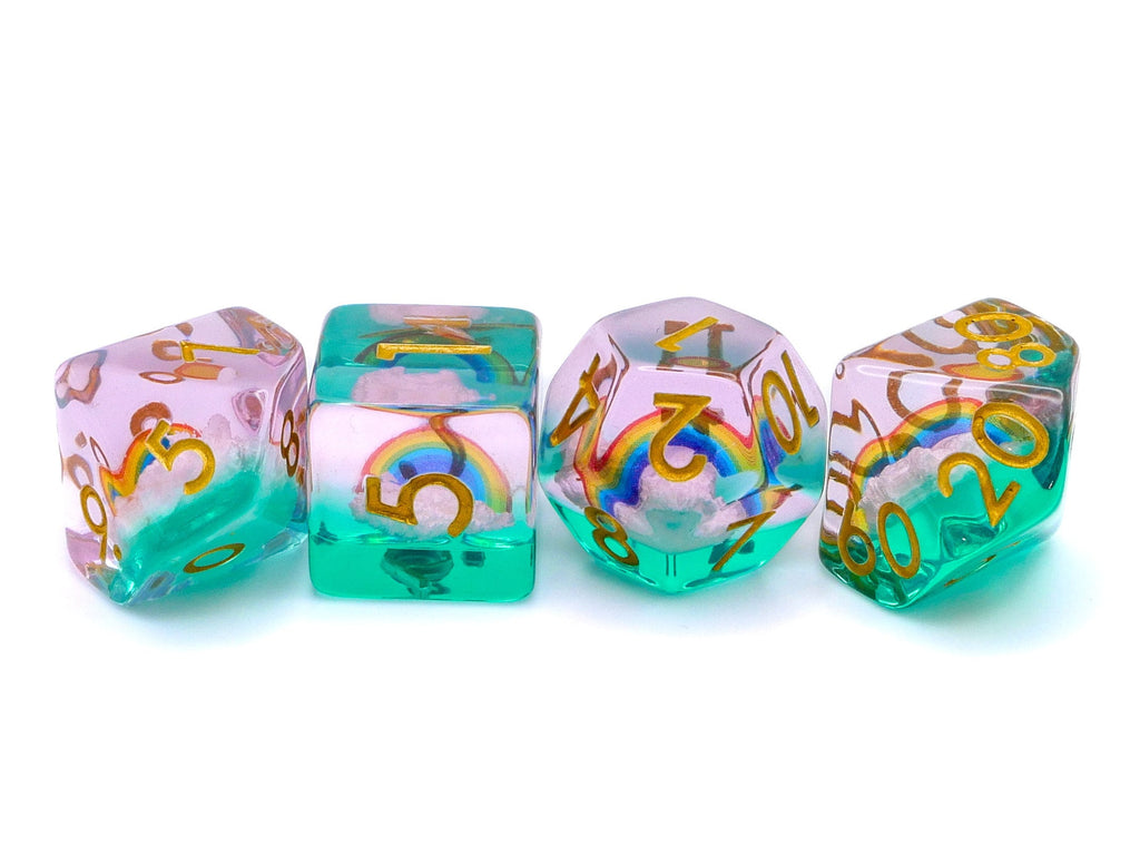 Rainbow Cloud Resin DnD Dice Set: 7 Piece RPG Dice
