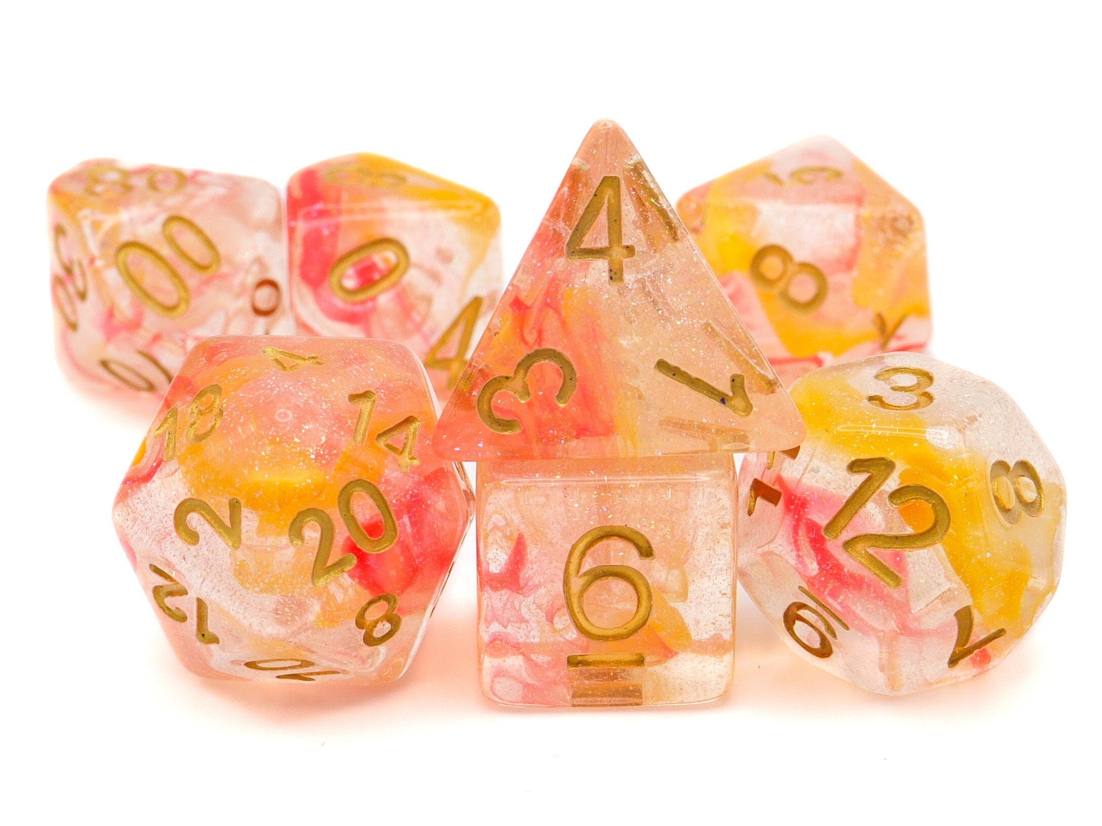 Peach Swirl Resin DnD Dice Set: 7 Piece RPG Dice