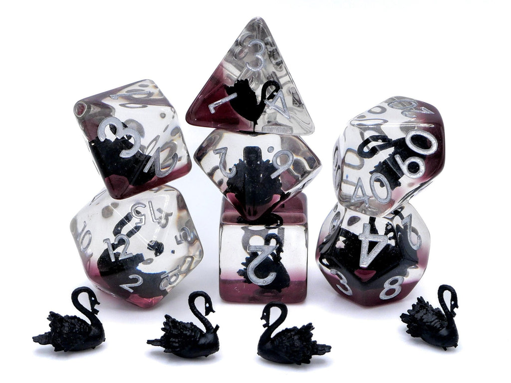 Black Swan Resin DnD Dice Set: 7 Piece RPG Dice