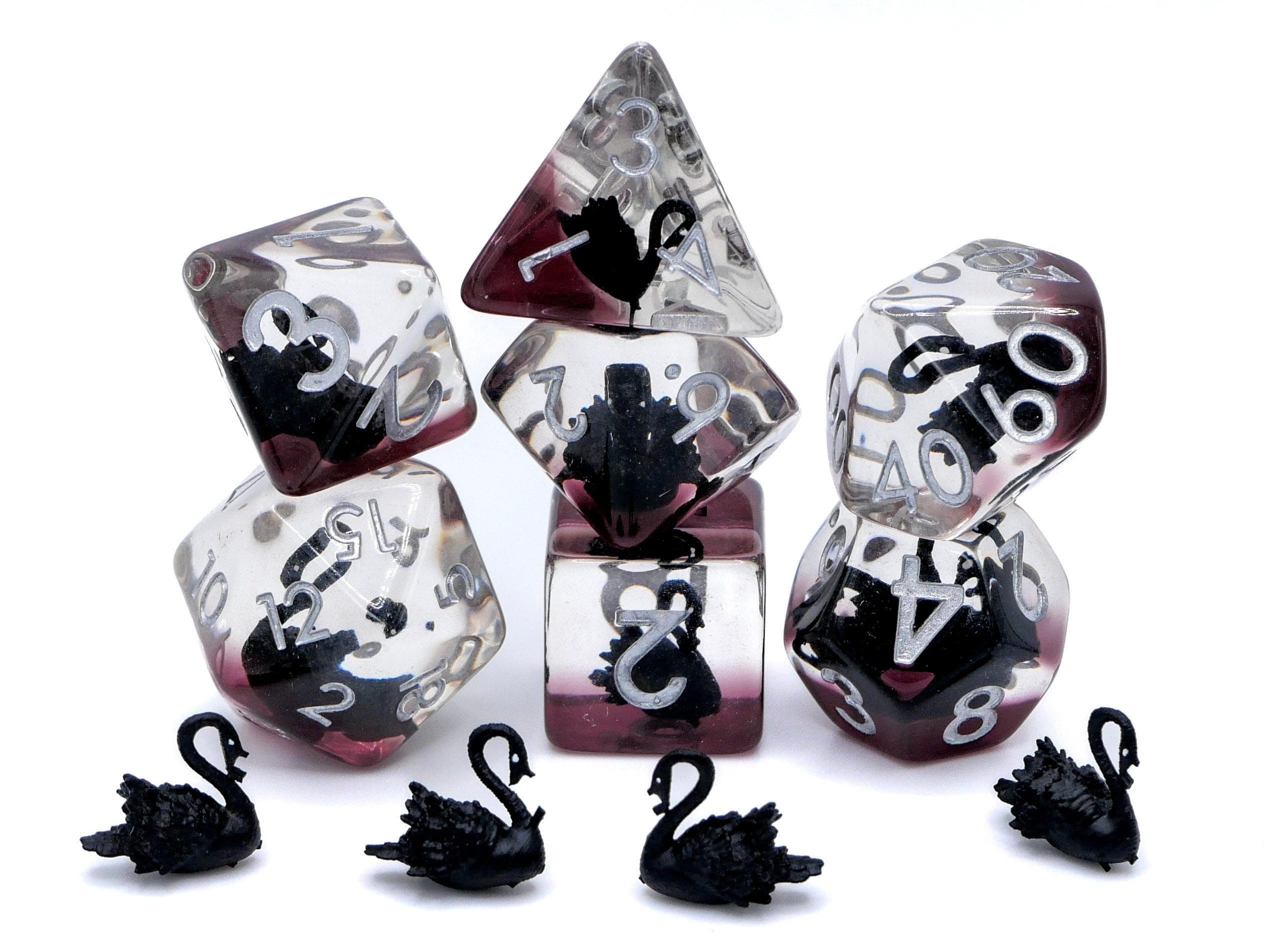Black Swan Resin DnD Dice Set: 7 Piece RPG Dice