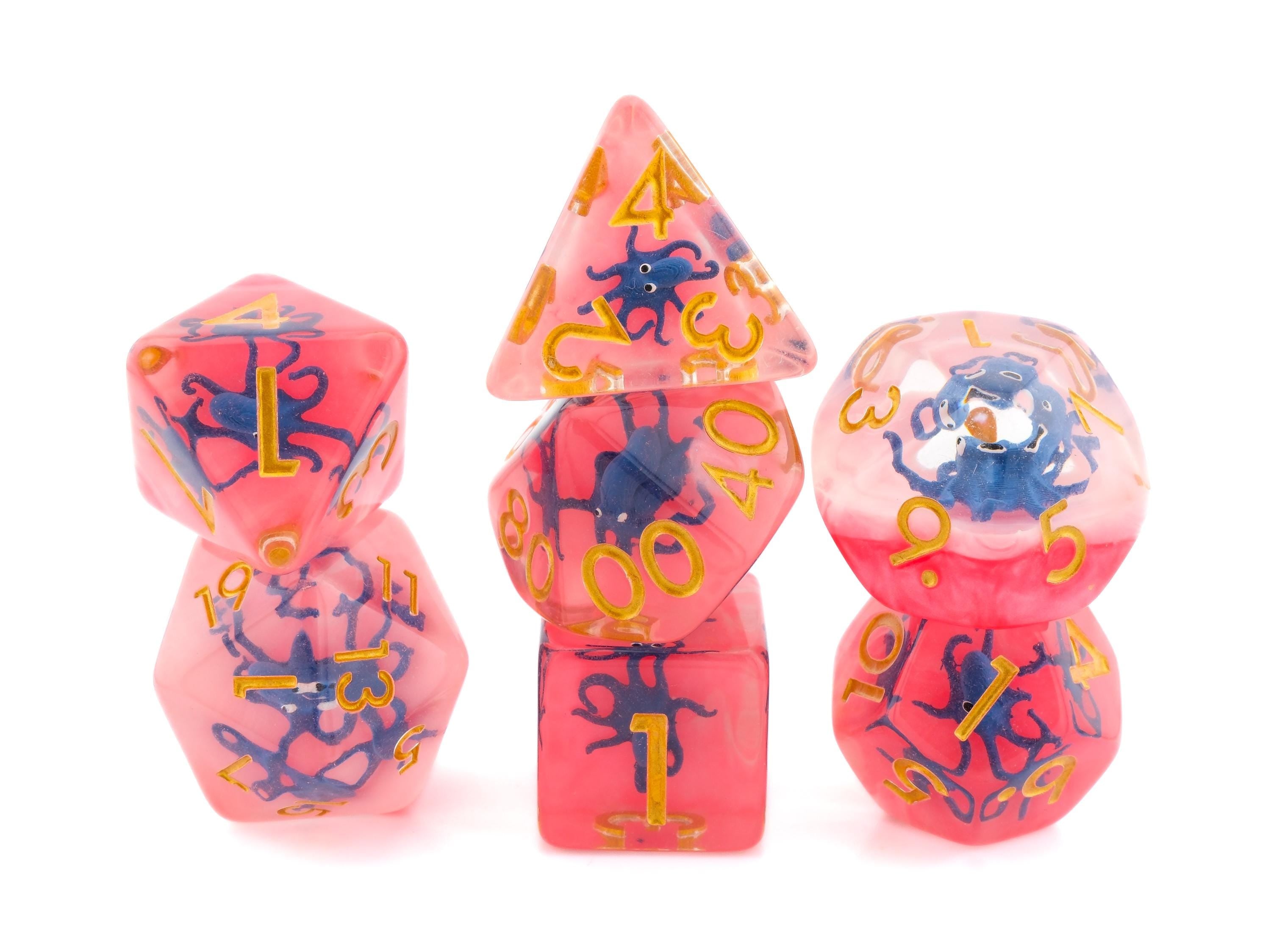 Octopus Resin DnD Dice Set: 7-Piece Aquatic RPG Dice for Dungeons and Dragons