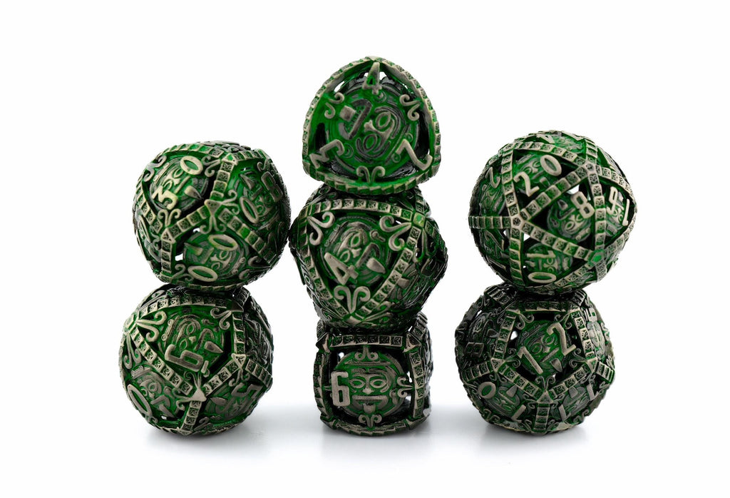 Mystic Tiki Totem Metal DnD Dice Set: 7 Piece Polynesian RPG Dice