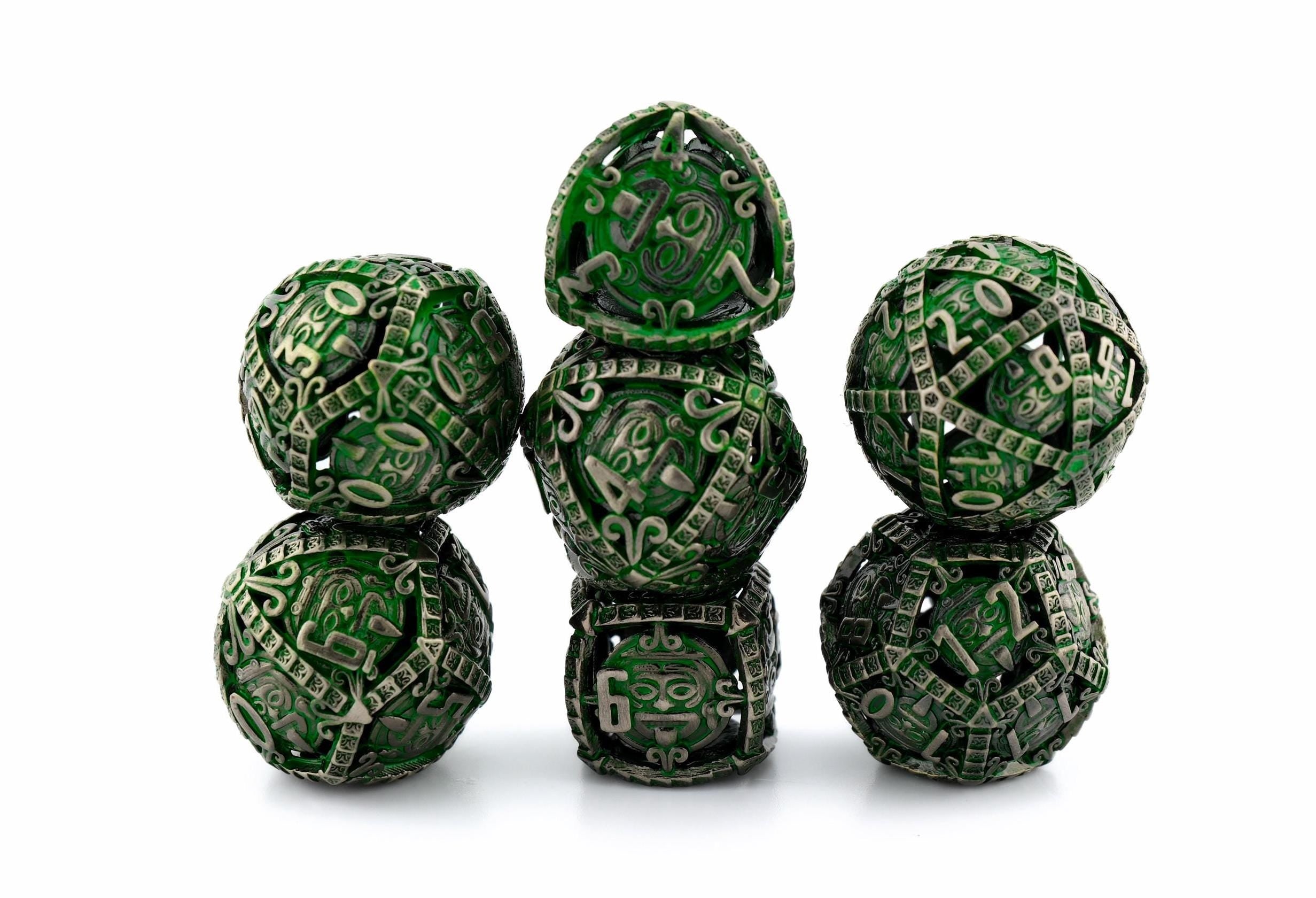 Mystic Tiki Totem Metal DnD Dice Set: 7 Piece Polynesian RPG Dice